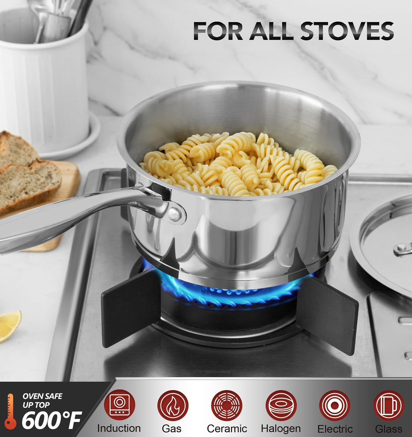 MICHELANGELO Stainless Steel Saucepan Set with Stainless Lids, Tri-Ply Bottom Sauce Pan with Lid, Sauce Pot Set 1QT & 2QT, Nonstick Saucepan, Dishwasher Safe