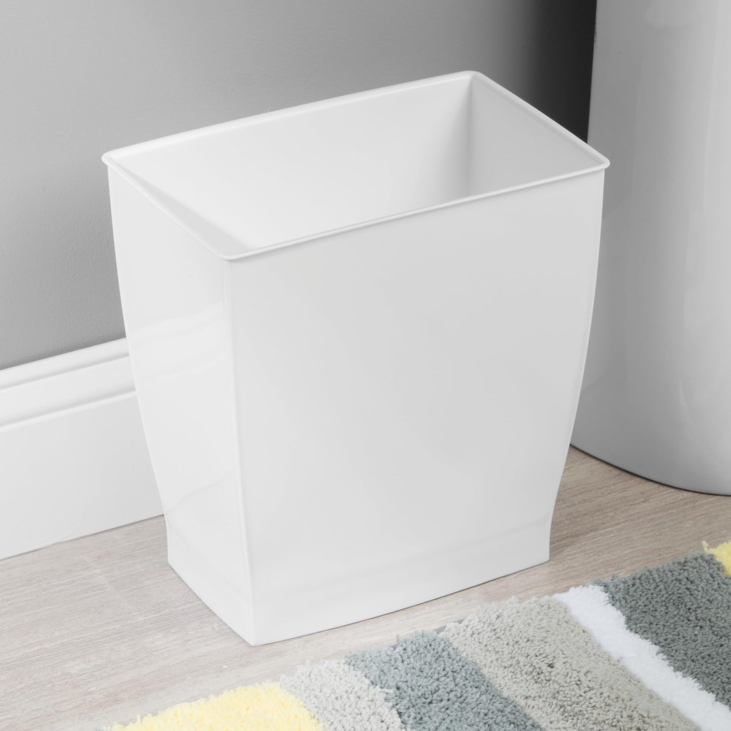iDesign Spa Rectangular Trash Can, Waste Basket Garbage Can for Bathroom, Bedroom, Home Office, Dorm, College, 2.5 Gallon, White