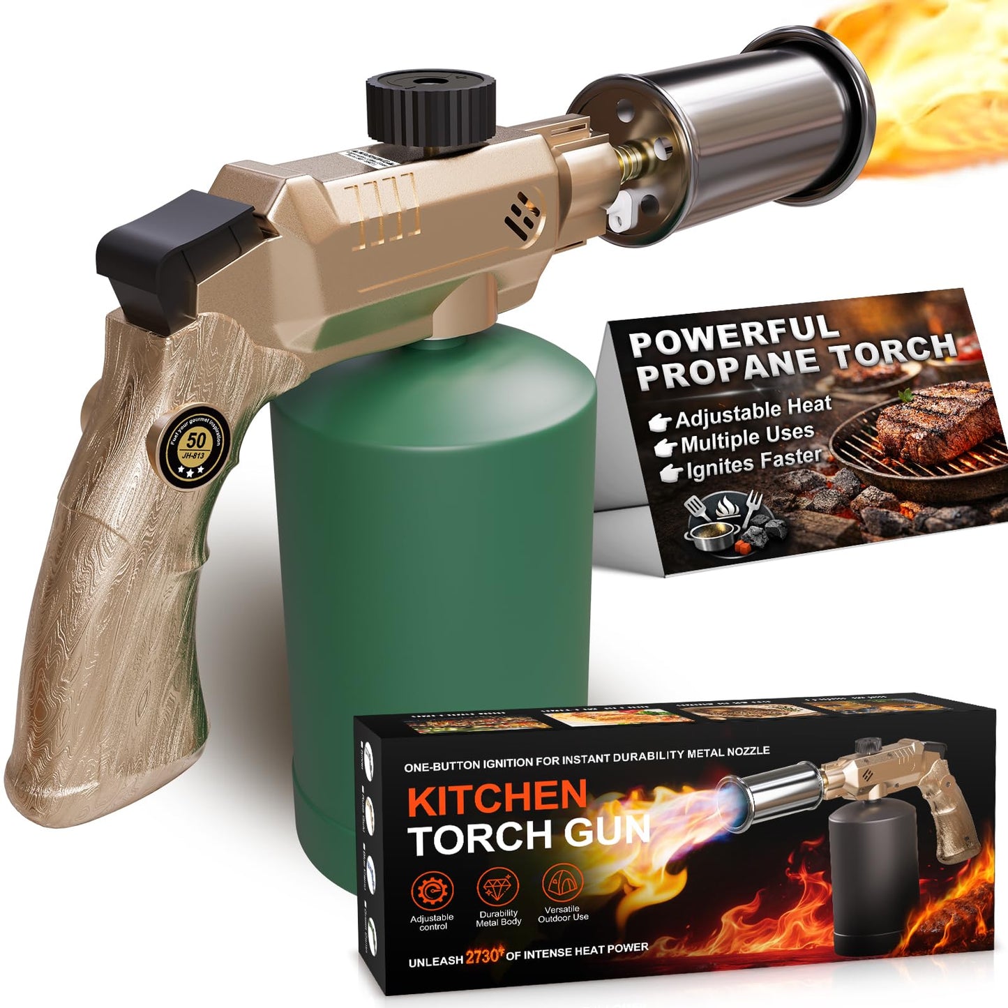 Propane Torch Gun, Powerful BBQ and Cooking Torch with Automatic Ignition, Handheld Kitchen Torch, Blow Torch Ideal for Searing Steaks, Welding and Festive Gifting