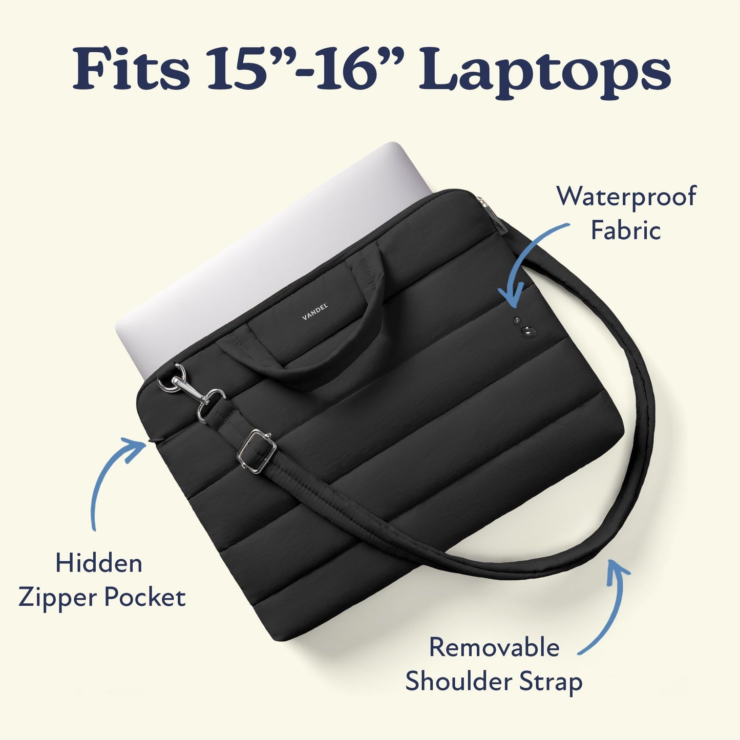 VANDEL 15-16 inch Laptop Carrying Case Sleeve with Strap, Shoulder Bag with Handle, 15 in Laptop Bag for Women, Carrying Case, Lap top Messenger Carrier