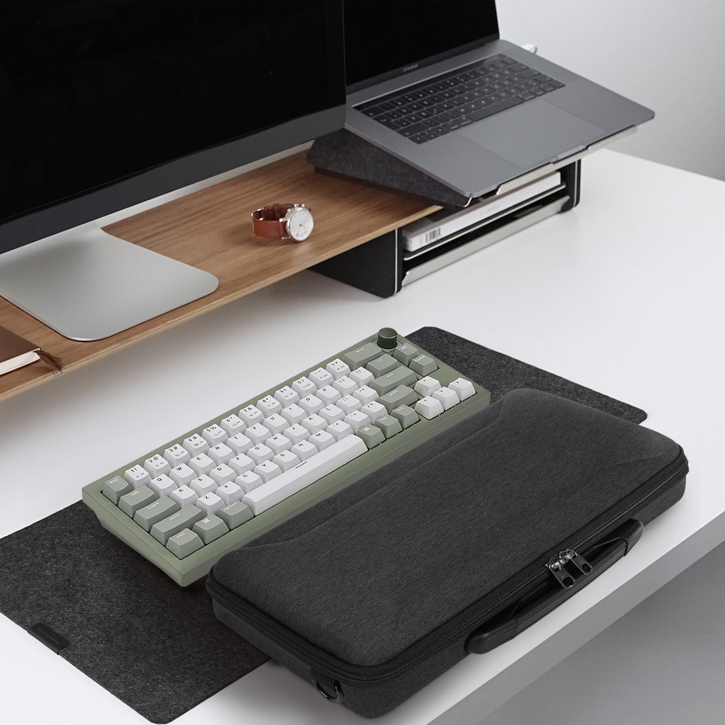 Geekria 65% Keyboard Hard Shell Case, Compatible with Razer Huntsman V3 Pro Mini, ASUS ROG Falchion Ace HFX 65%, Keychron Q2/ Q2 Pro/ V2, Travel Carrying Bag for 68 Keys Keyboard (Dark Gray)
