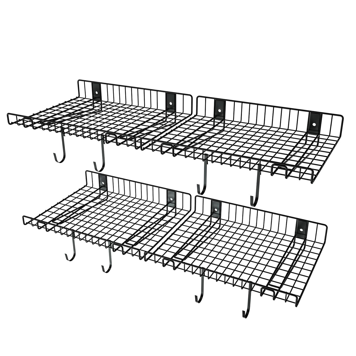 4 Pack Garage Wall Shelf, Wall Mounted Storage Shelves, Heavy Duty Metal shelving for Room Wall, Loads 160 LBS Floating Shelves Mesh Storage Rack for Garage, Office, Basement, Wall Cabinet & Kitchen