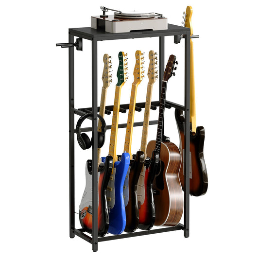 MAHANCRIS Guitar Stand for Acoustic Holder, Electric Guitar, Ukulele, Multiple Guitar Rack Holder, Floor Adjustable for Guitars, Guitar Amp Accessories, for Home Music Studio, Black GSHB6501