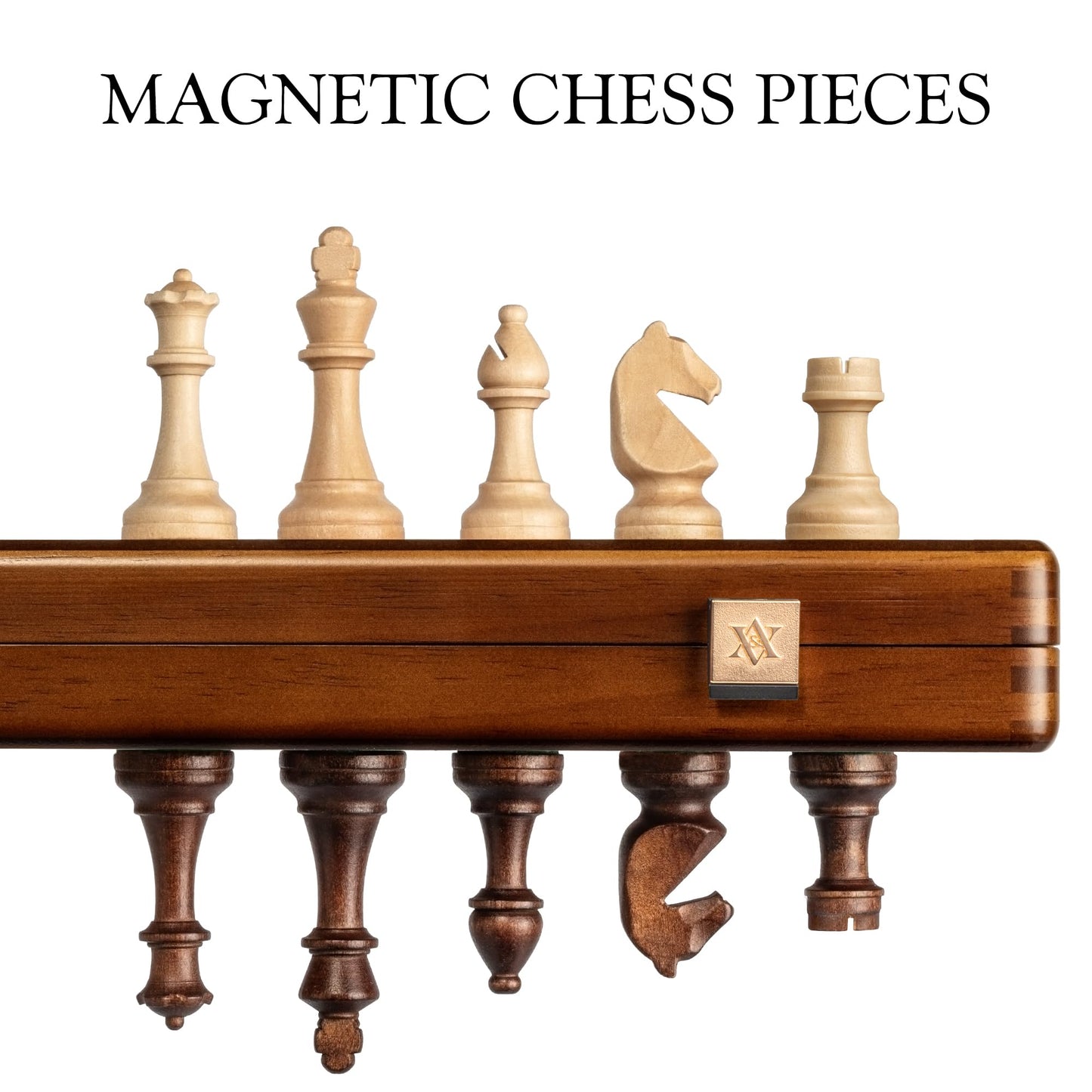 A&A 15" Magnetic Wooden Chess Set, Handmade 3" King Height German Knight Staunton Chess Pieces with 2 Extra Queen, Portable Travel Chess Set, Chess Game Sets
