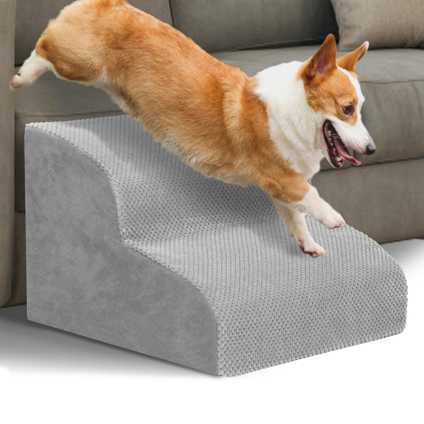HIDOG Dog Stairs and Ramp, 2-Step Dog Steps for High Beds and Couch, Pet Steps for Small Dogs with Removable Washable Cover, Non-Slip Soft Foam Dog Stairs for Injured Older Pets, Grey -11.8" H