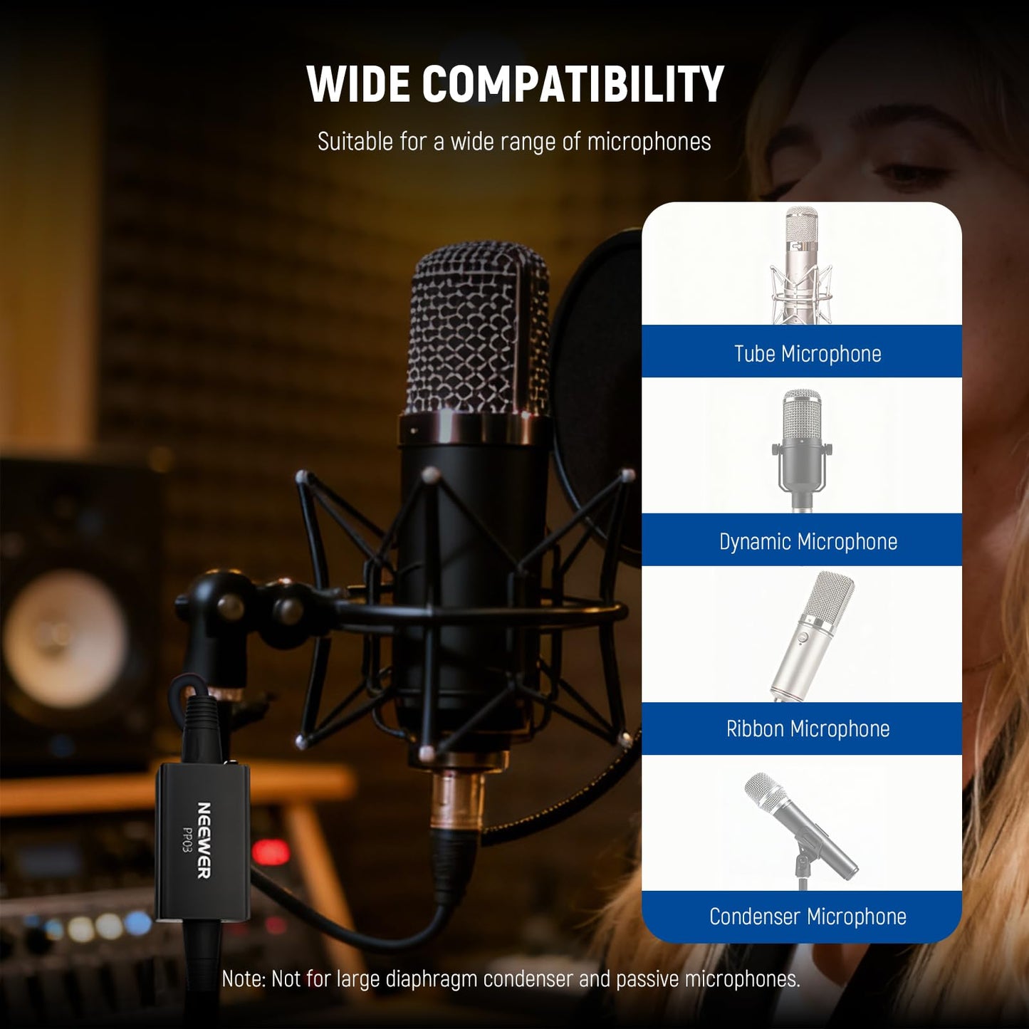NEEWER Microphone Preamp, XLR Mic Activator with 25dB Ultra Clean Gain for Dynamic & Ribbon Mics Compatible with Shure SM7B SM57 SM58 for Live Performance Conferences Studio Recording Podcasting, PP03
