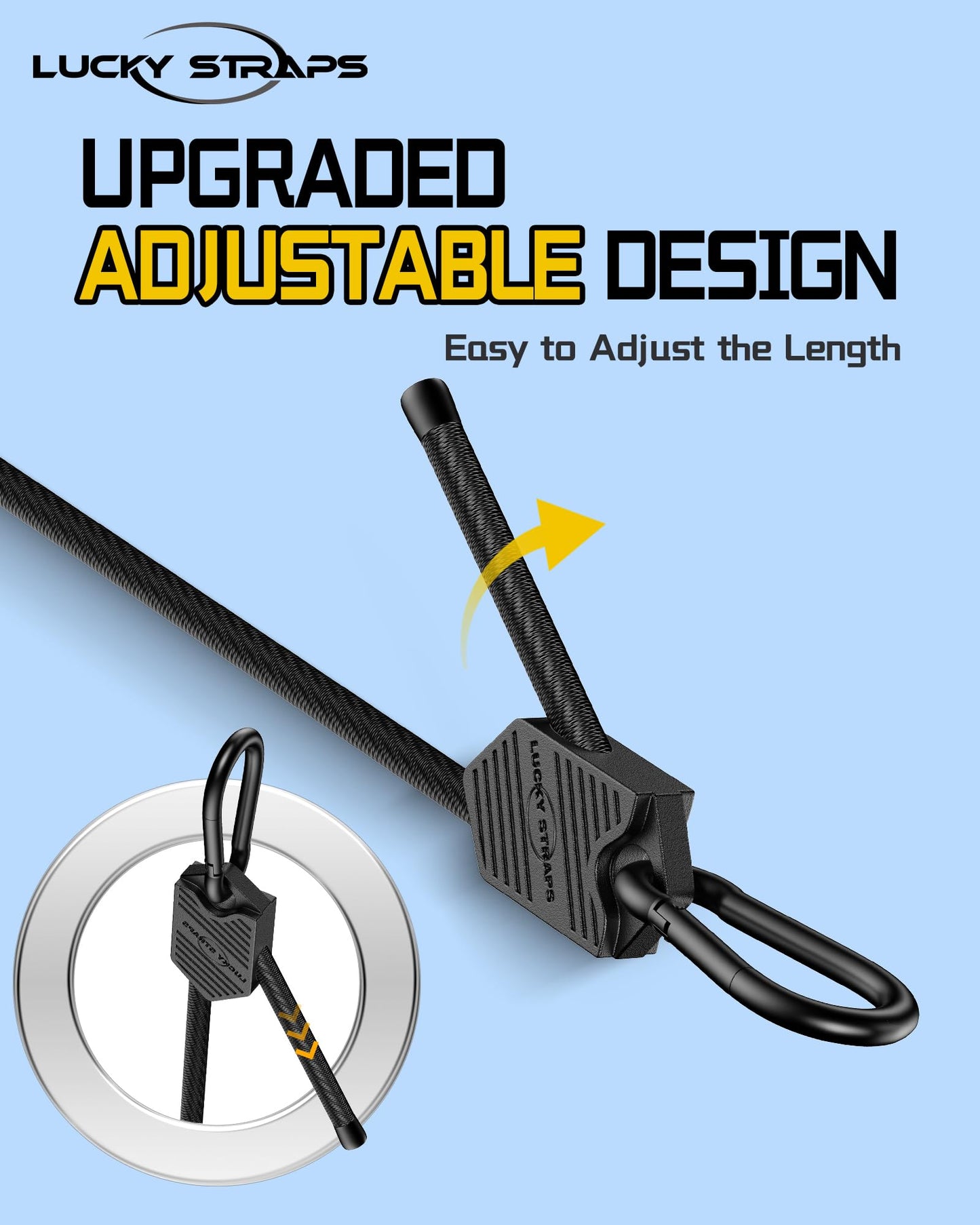12 Inch Adjustable Carabiner Bungee Cords with Hooks, Easy to Adjust from 7" to 12", Black Bungee Straps with UV-Resistance & Superior Elasticity for Cargo, Bike, Luggage, Carts, Truck, etc (6 Pcs)