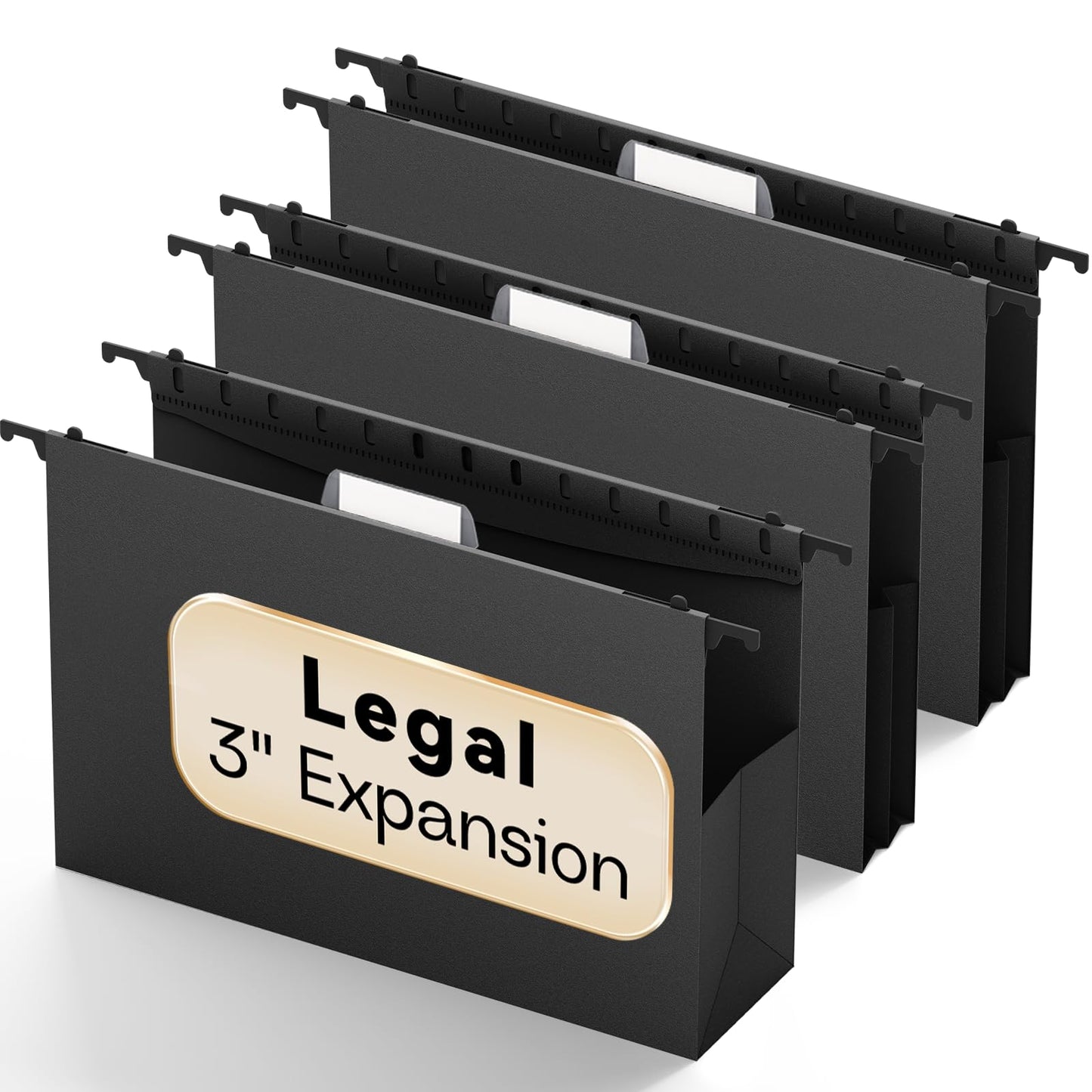 NORDUN Plastic Legal Hanging File Folders Extra Capacity,3" Expanding Pocket Legal Size,Expandable Large Black Hanging Folders with Tabs,Heavy Duty Filing Cabinet Folder for Bulky Files,6 Pack