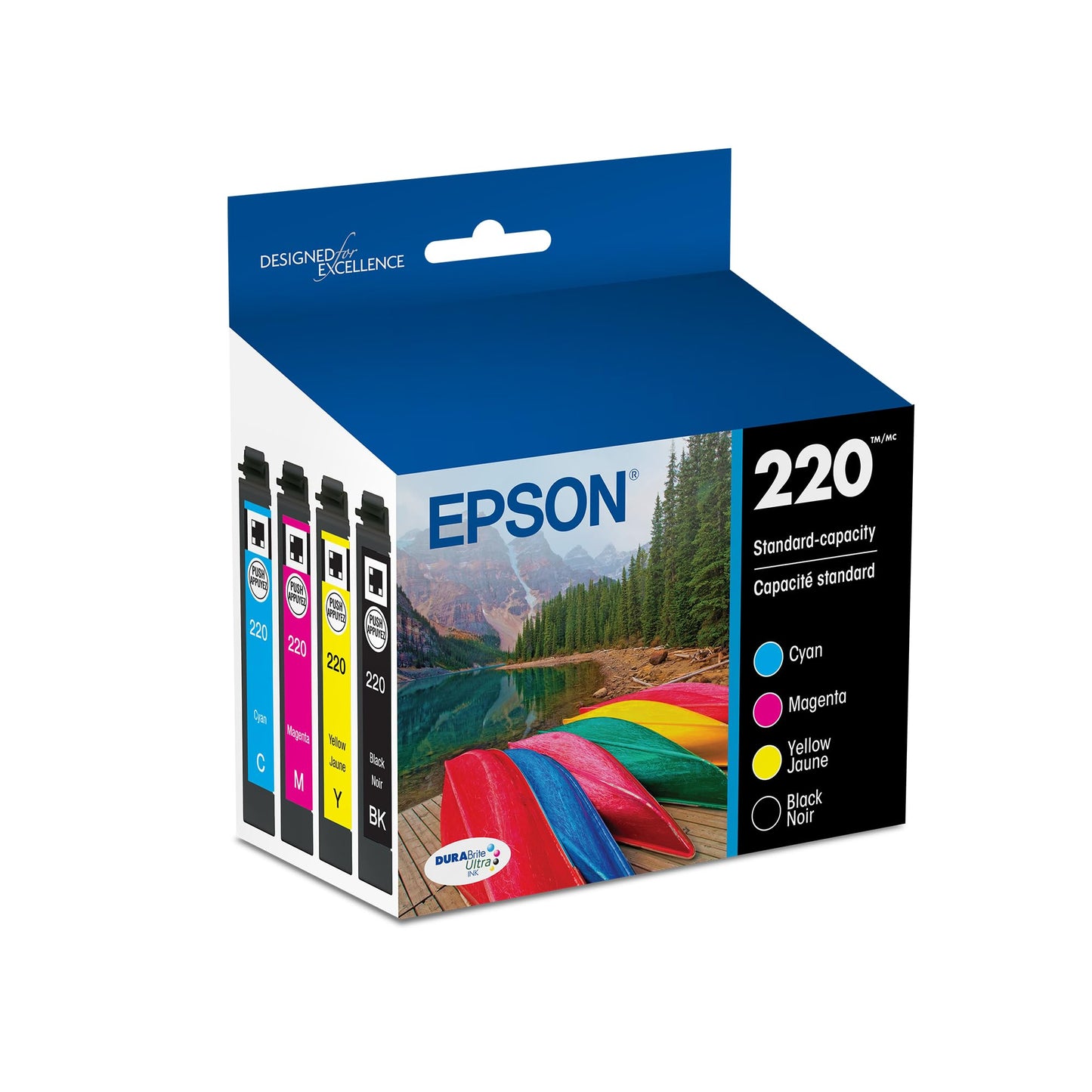 Epson T220120-BCS 220, Black and Colour Ink Cartridges, C/M/Y/K 4-Pack