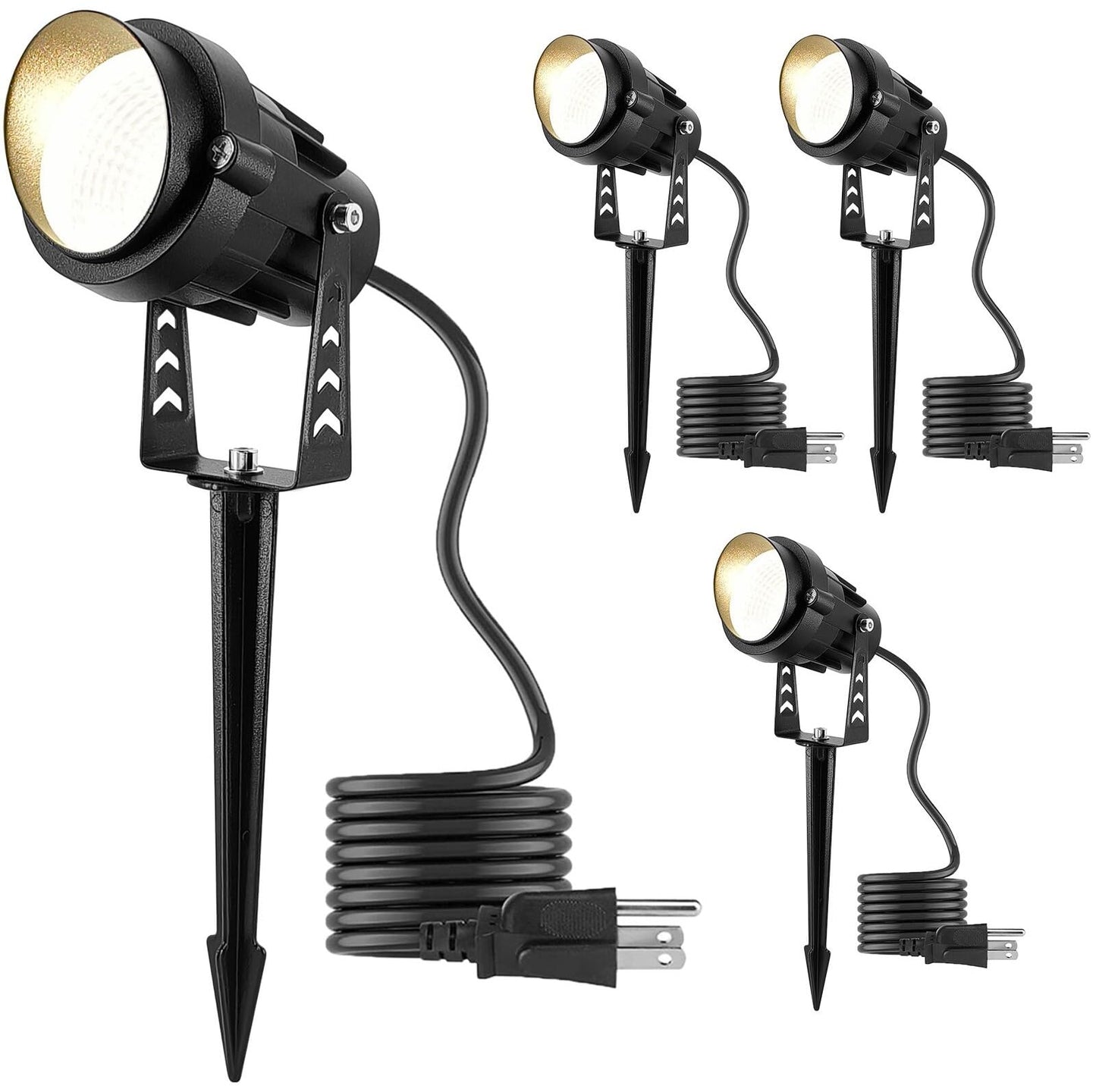 Outdoor LED Warm White Spotlights, 3000K Landscape Spot Lights, 12W IP65 Waterproof Metal Case SpotLighting with Spiked Stand for Lawn Decorative Lamp (4 Pack)