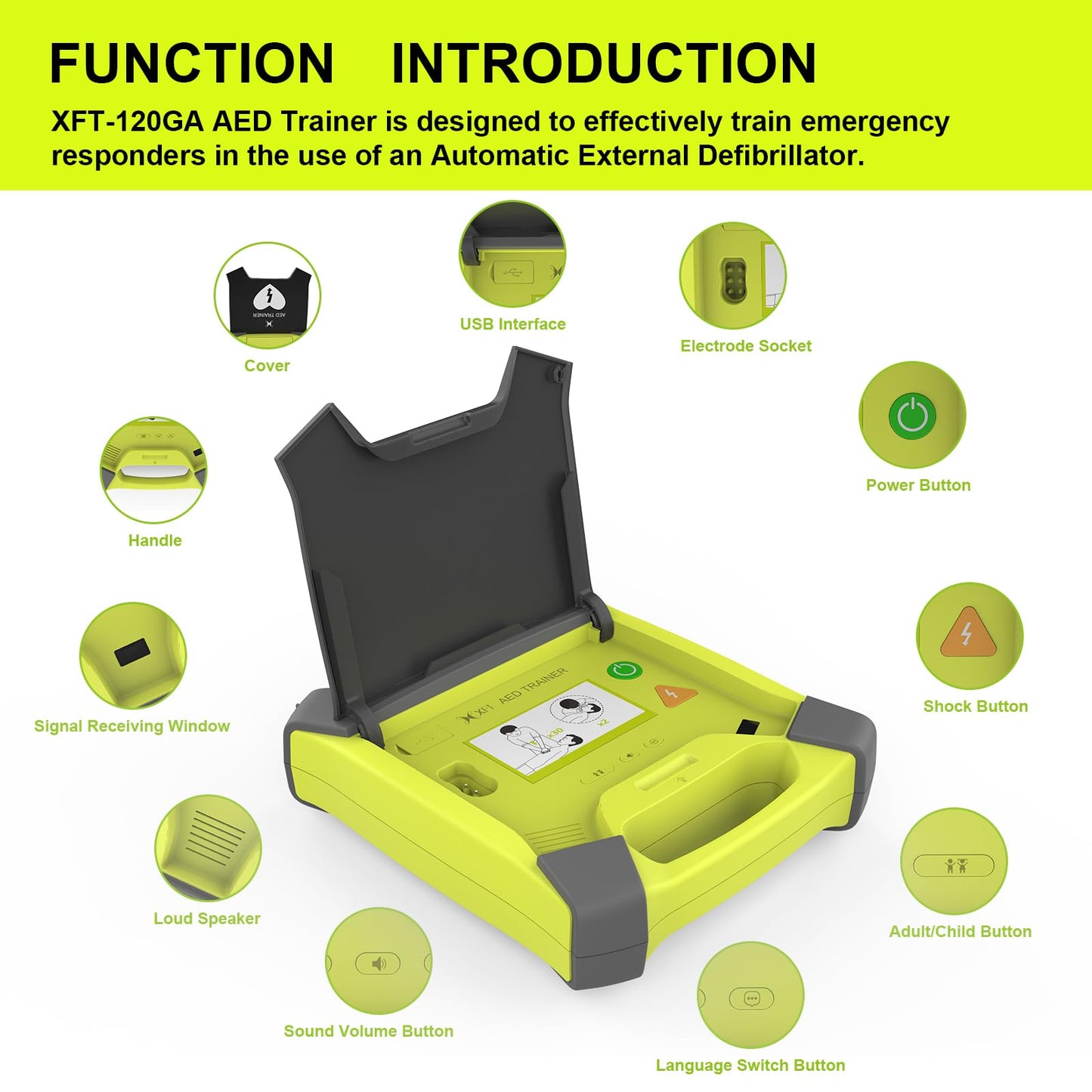 AED Trainer, XFT AED Training Kit CPR Training Equipment Training Device Automatic External Defibrillator Simulator, for First Aid Trainee Beginner 2024 New Version(XFT-120GA)