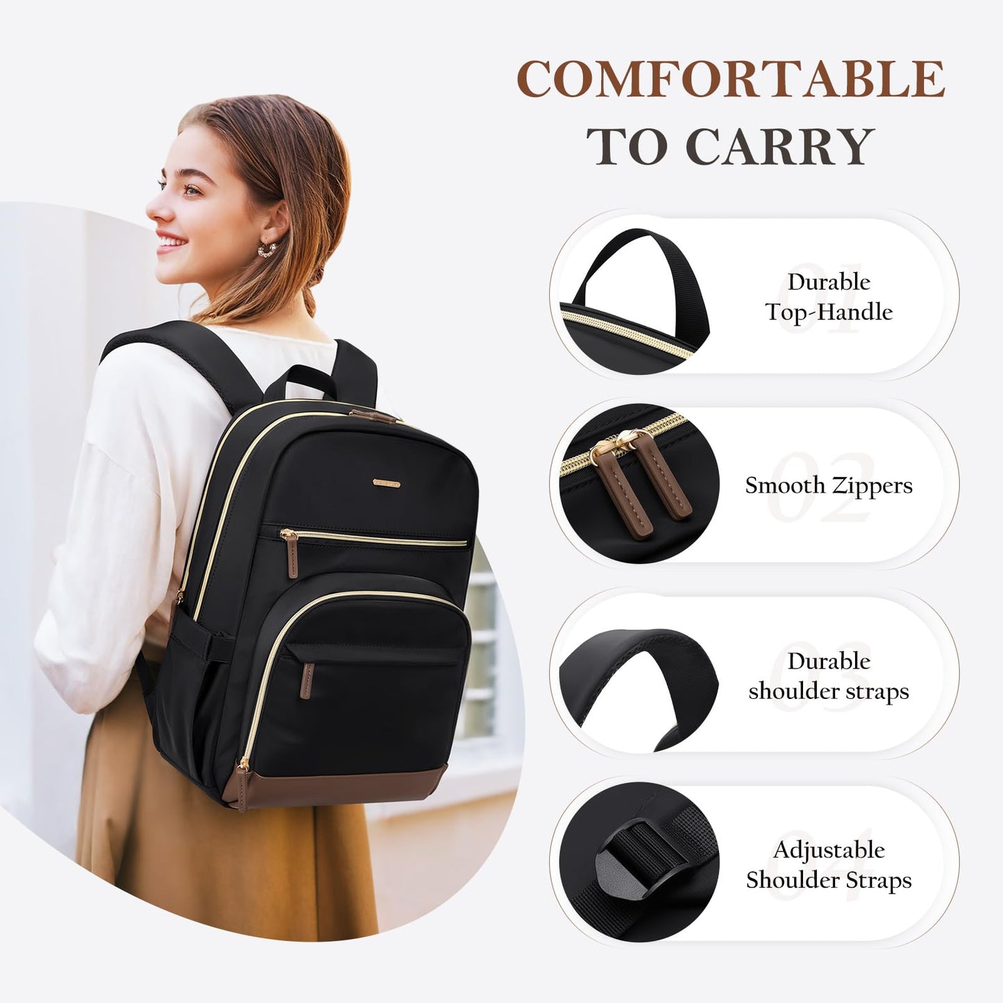TENSTAR Laptop Backpack for Women, Computer Backpack Fit 16 Inch Notebook, Large Capacity College Backpack Bookbag Water-Resistant Casual Daypack for Travel, Black