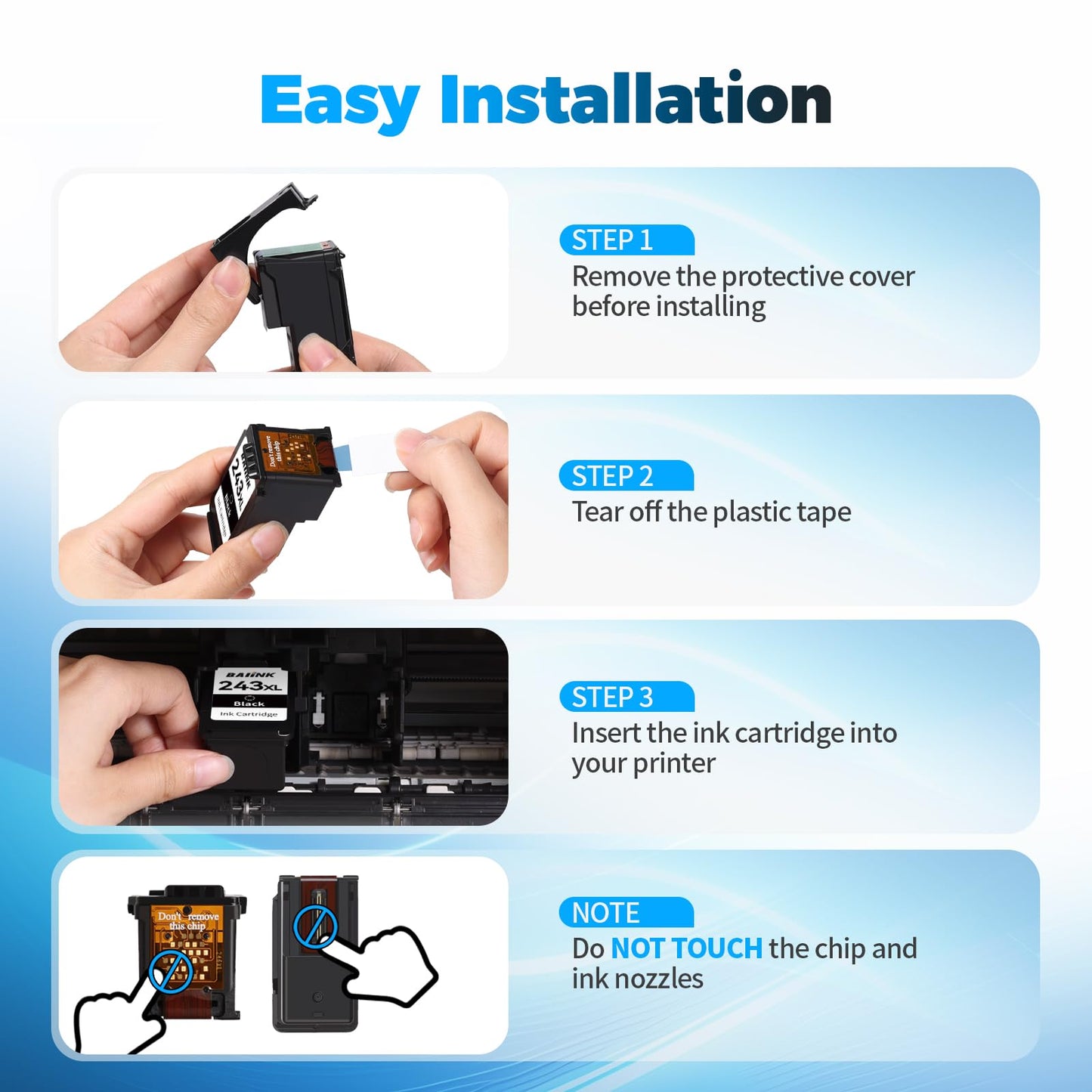 BAIINK Remanufactured Ink Cartridge Replacement for Canon Ink 243 and 244 Combo Pack PG-243 CL-244XL 245XL 246XL for TR4520 MX490 MX492 MG2522 TS3322 TS3122 MG2520 MG2922 TR4522 TS202 (Black Tricolor)