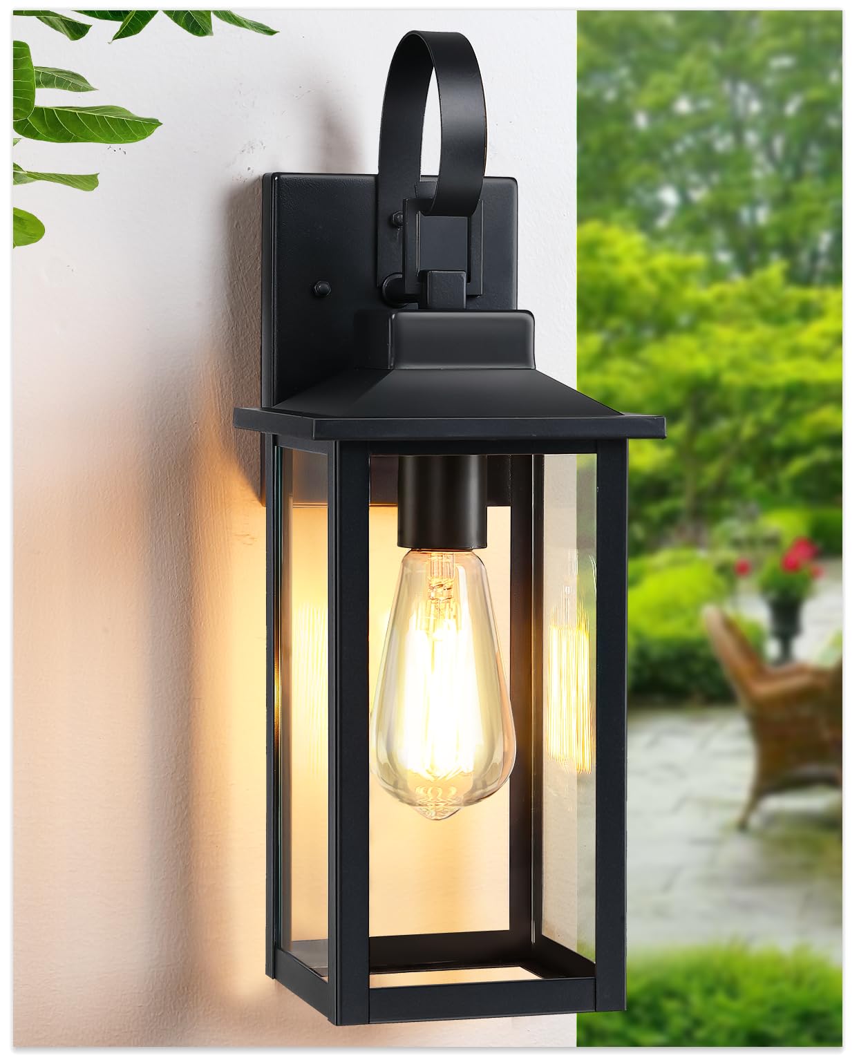 Large Outdoor Wall Light Fixture Exterior 1Pack, 16.5" Waterproof Front Porch Light Outdoor Wall Sconce with Tempered Glass, Anti-Rust E26 Modern Black Outside Lighting for House Patio Garage, 1Pack