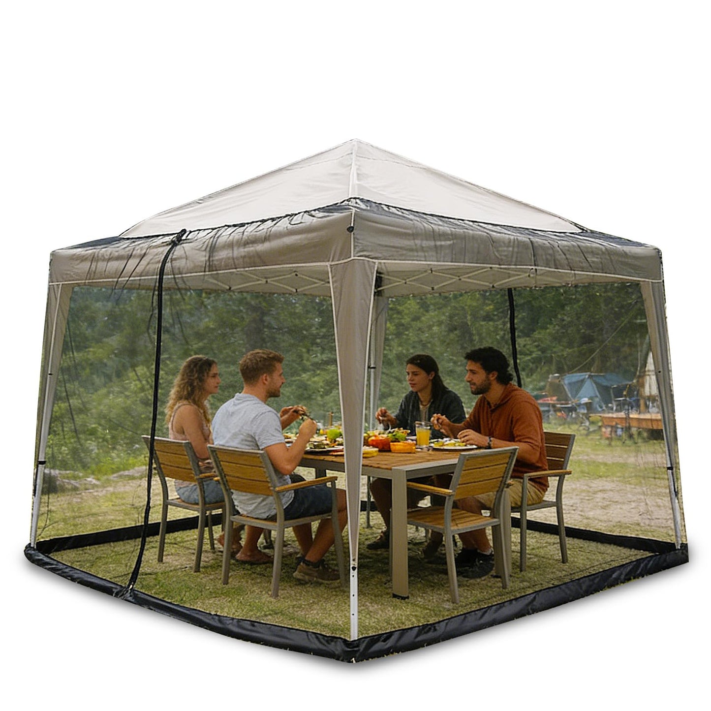 Patio Umbrellas Netting, 10' x 10' Gazebo Mosquito Netting, Otdoor Canopy Umbrella Screen, Hanging Mesh Tent with Double Zipper Door & Adjustable Rope & Weighted Bottom (Only Mosquito Net)