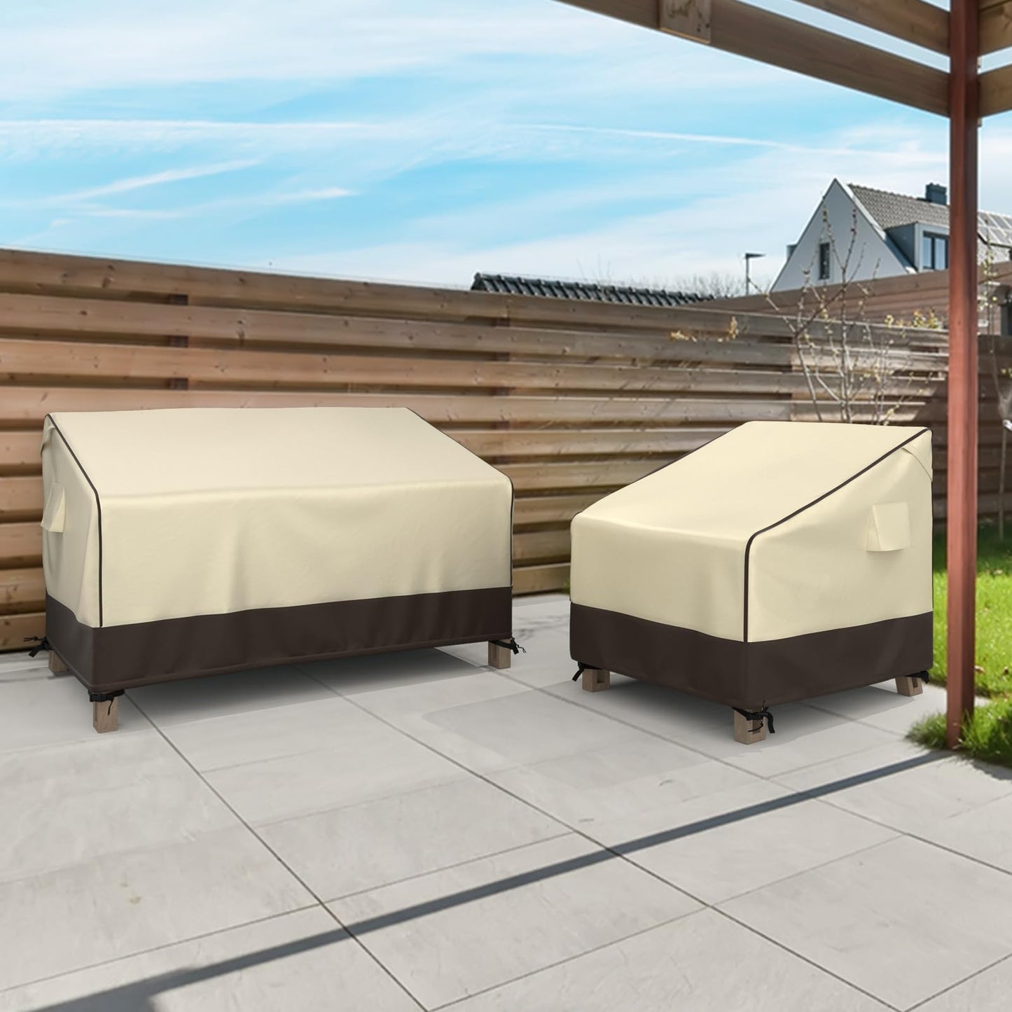MR. COVER Patio Chair Covers Waterproof, Outdoor Furniture Covers for Rocking & Adirondack Chairs, Fits up to 38" W x 40" D x 34" H, Moisture-Proof & Rip-Resistant, Brown & Khaki, 2 Pack