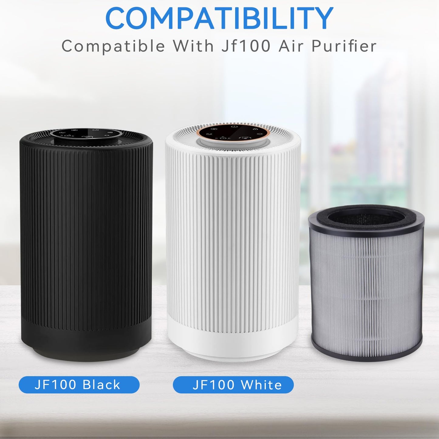 JF100 HEPA Filters Compatible with Jafända JF100 Air Purifier - Compare to Part Number JF100-RF: 3-in-1 Filtration System with Activated Carbon Filter (2Pack)