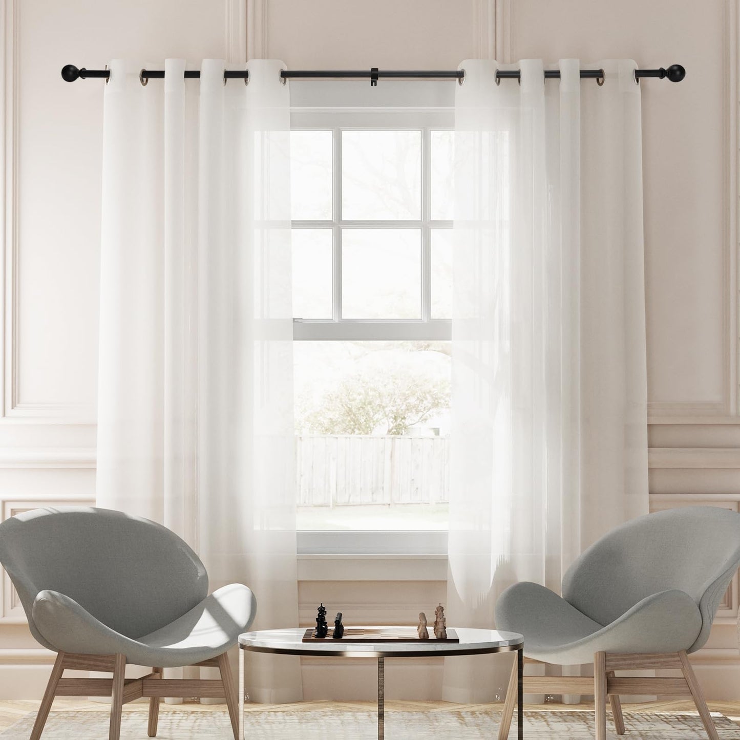 Curtain rod for Windows 84-120 Inch, 5/8 Inch Extra Long Matte Black Curtain Rod Adjustable with Brackets Pole Rideau for Bedroom, Bathroom, Living room, Kitchen, Patio, Outdoor, cafe