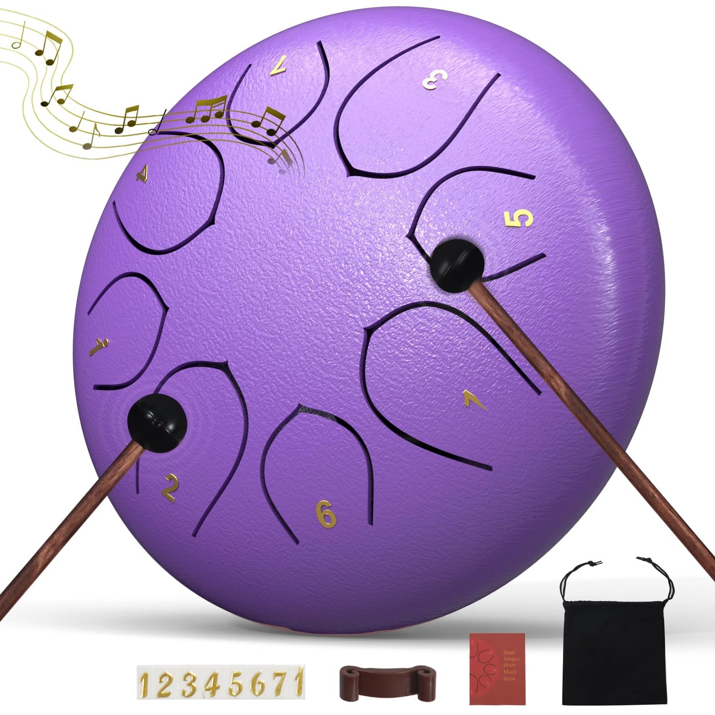 Rain Drum for Outside Garden, 6 Inches 8 Notes Steel Tongue Chakra Drums, Waterproof Meditation Rain Chime, Musical Instruments for Adult Gift with Bag, Music Book, Drum Mallets (Purple)