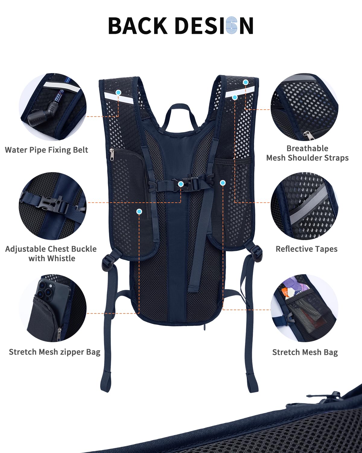 Blue Quartz Hydration Backpack with 2L Water Bladder, Hiking Water Backpack for Women Men, Lightweight Cycling Daypack with Phone Pocket & Helmet Net Bag, Hydration Pack for Biking, Running, Skiing