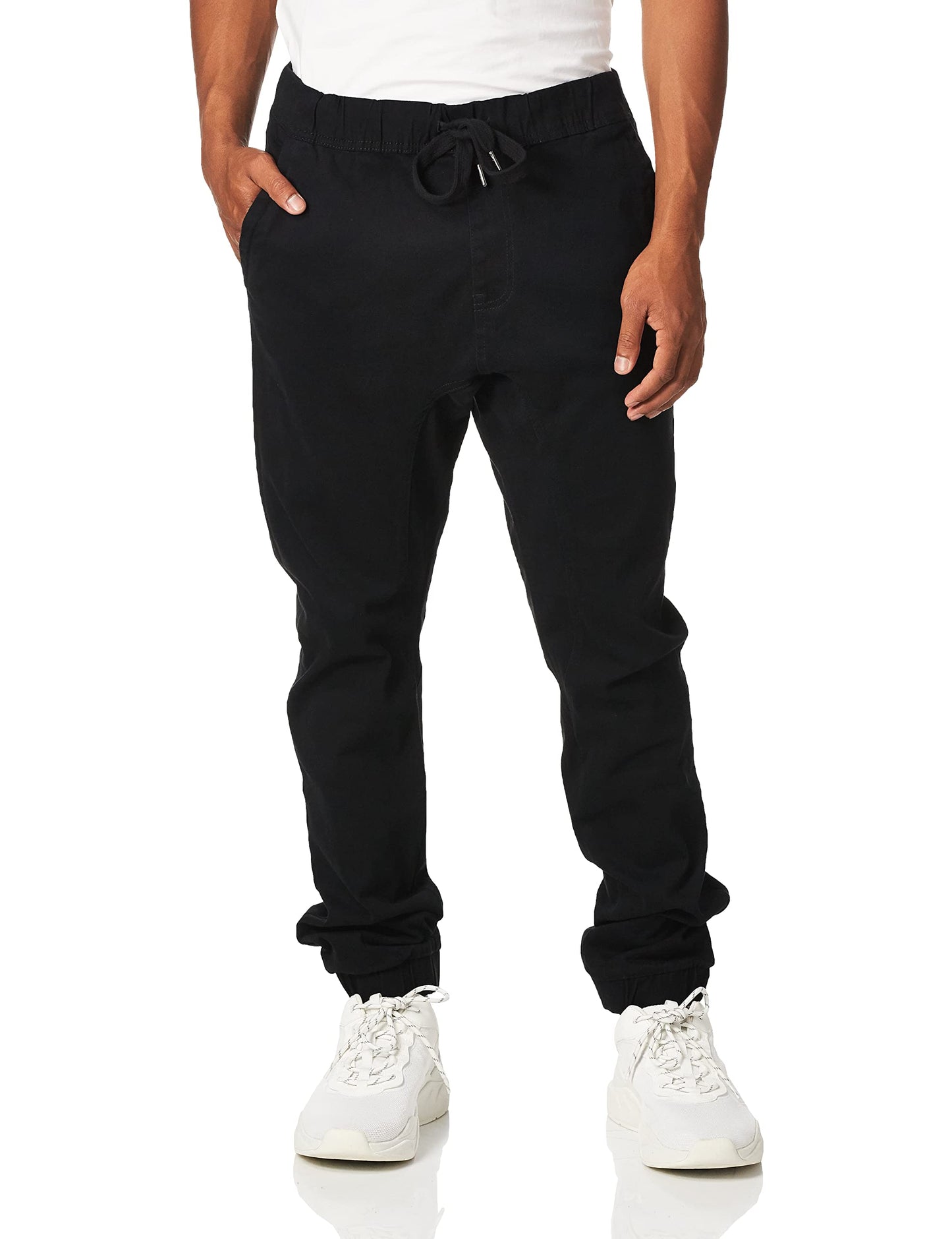WT02 Men's Twill Jogger Pants, Black-a, Medium