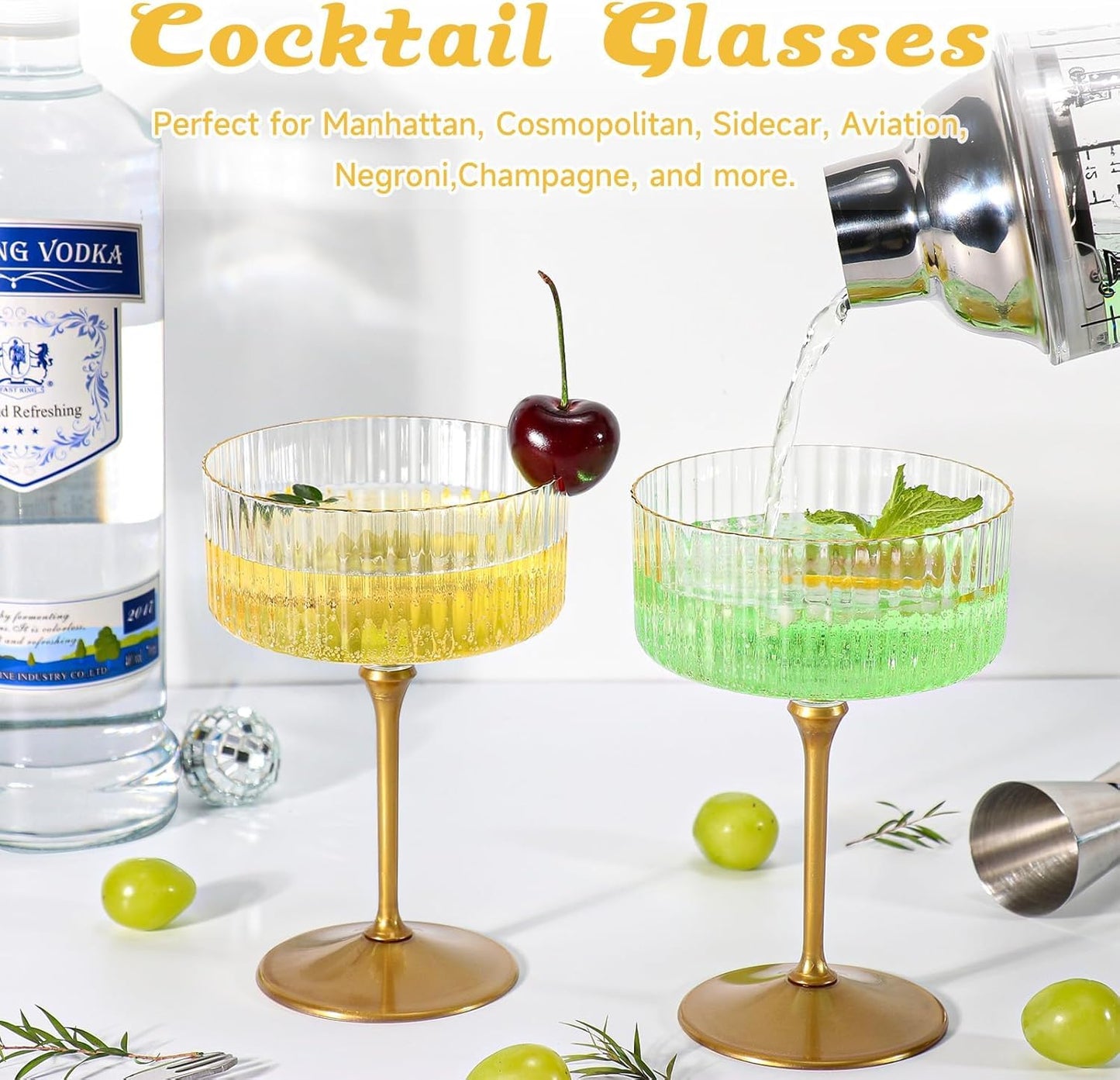12 Pcs Gold Plastic Ribbed Coupe Glasses with Gold Rims 10oz Espresso Martini Glasses Disposable Champagne Coupe Cocktail Glasses Vintage Margarita Glassware for New Year’s Wedding Eve Bridal Shower