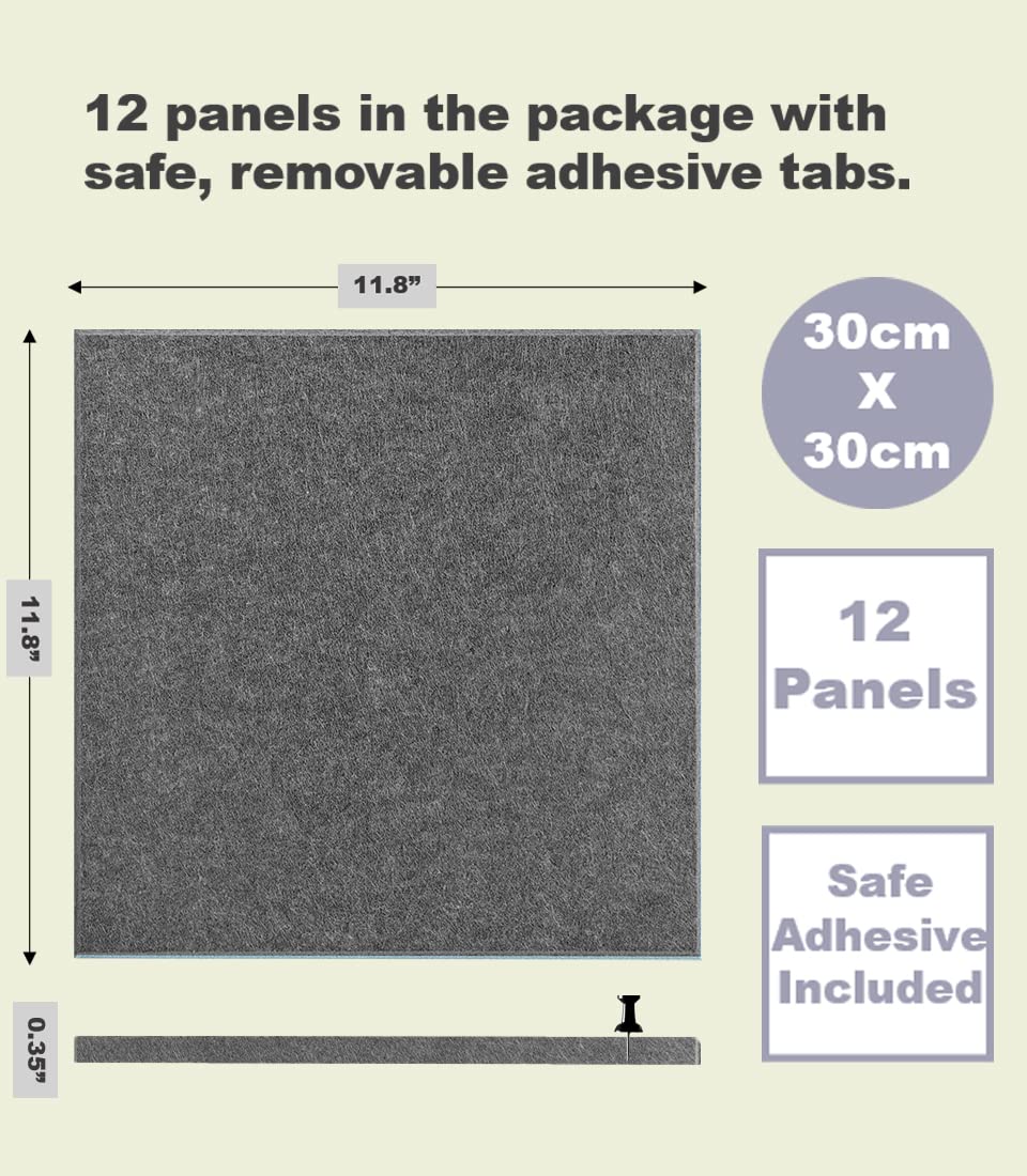 DECORITA Large Cork Board Alternative - 47x35in 12 Pack Felt Wall Tiles With Safe Removable Adhesive Tabs - Pin Board for Office, Tack Board 48 x 36 - Gray
