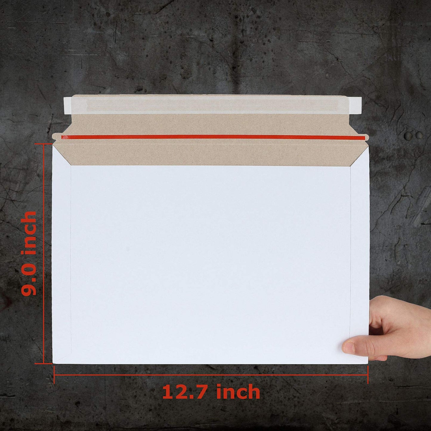Feng 100 Pack 12.75 x 9 Inch Rigid Paperboard Mailers Stay Flat Photo Document Rigid Mailers Self-Seal Cardboard Envelopes White Chipboard Mailers