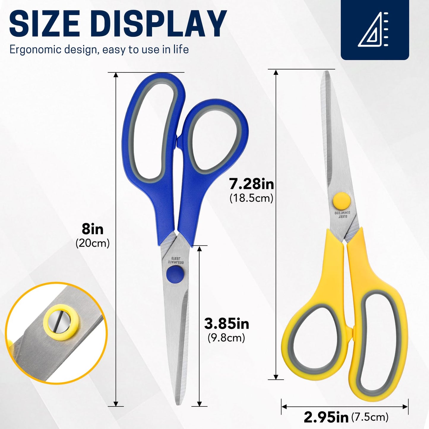 Scissors Bulk 24-Pack, BURVAGY 8" Scissors All Purpose Heavy Duty Sharp Scissors for Office School Home Stainless Steel Blades Safety Soft Grip Handles,Right/Left Handed Scissors