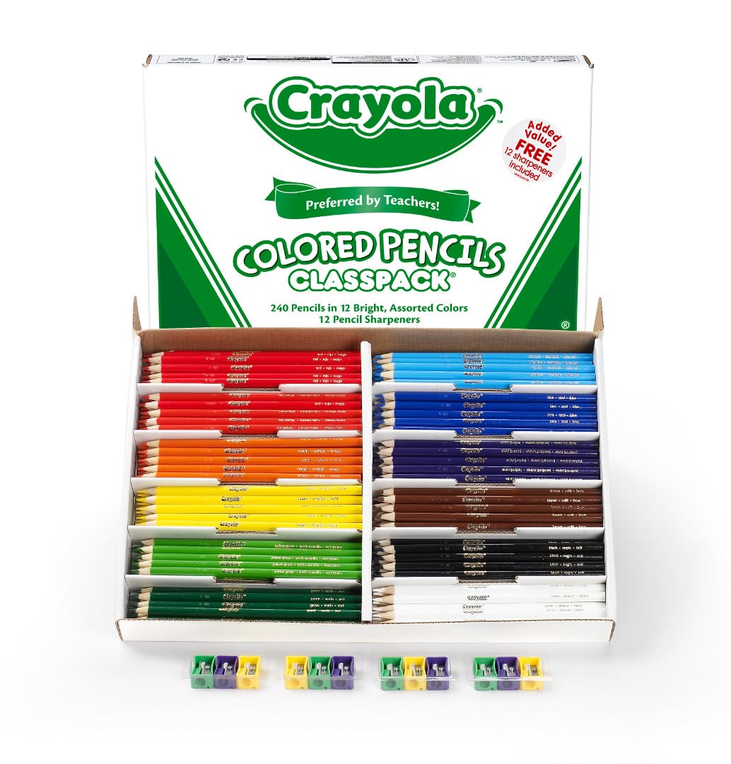Crayola Coloured Pencil Bulk Classpack, 12 Colours, 240 Count, Arts & Crafts