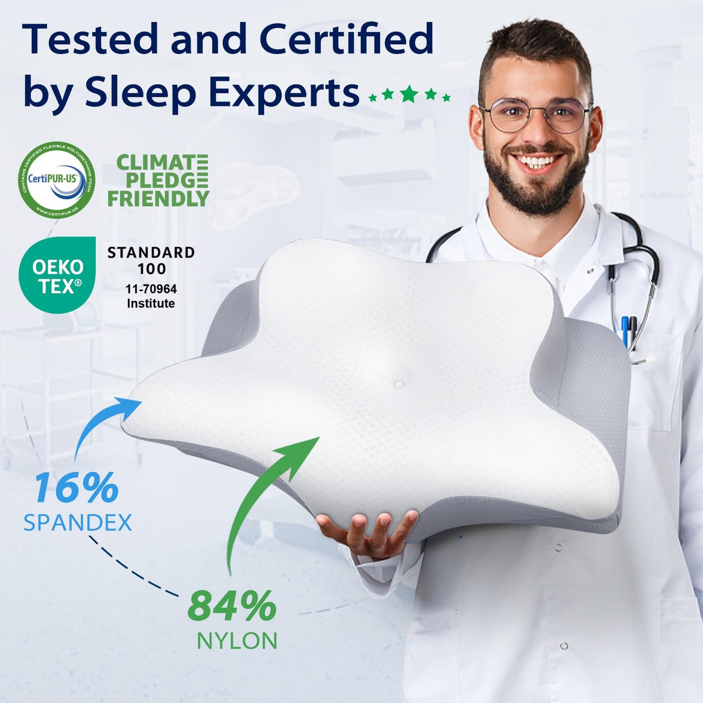 HOMCA Cervical Pillow for Neck Pain Relief, Ergonomic Neck Support Pillows for Sleeping, Memory Foam Bed Neck Pillow for Back Stomach Side Sleepers with Breathable Pillowcase