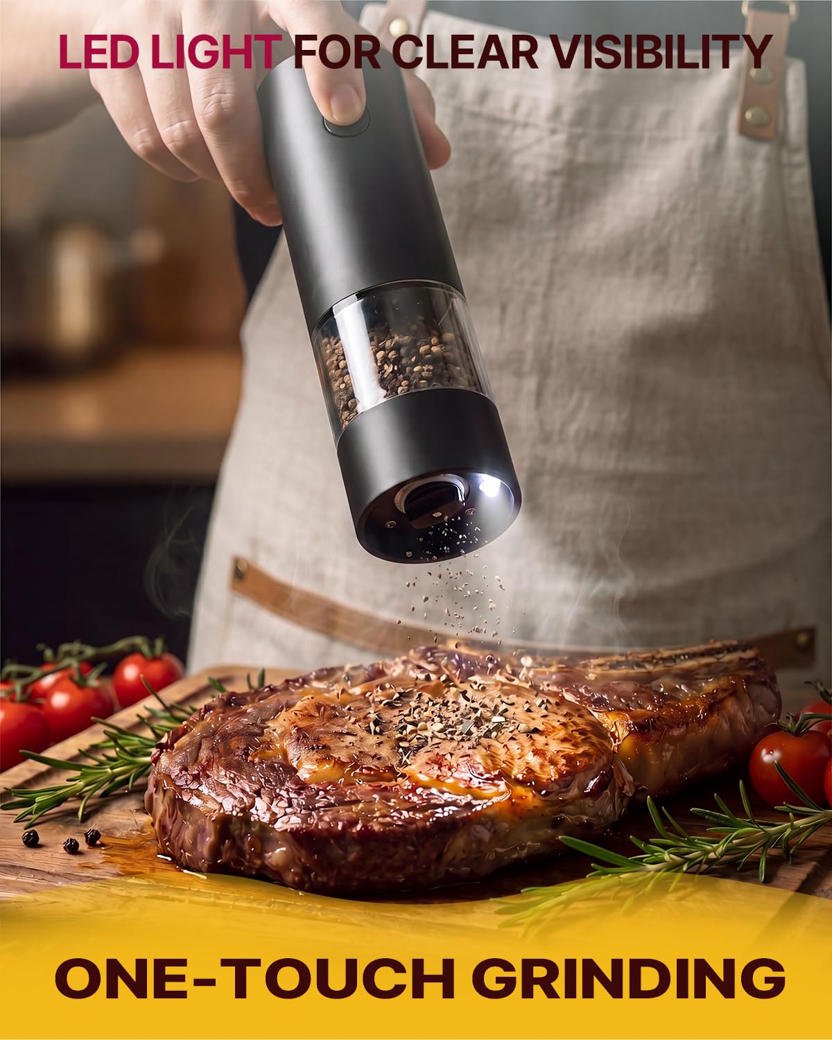 Katbite Electric Salt and Pepper Grinder Set with Charging Base, Rechargeable Automatic Pepper Grinder Easy Top Refill, Adjustable Coarseness, 140ml Large Capacity, One-Handed Operation for Kitchen