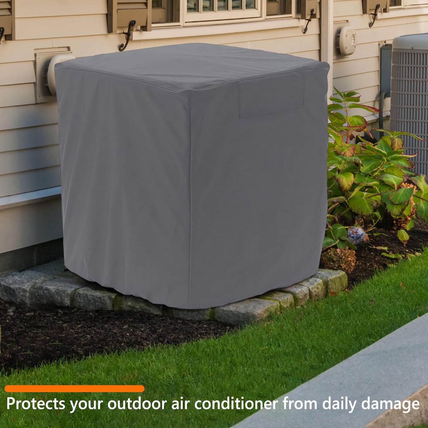 Air Conditioner Cover Heavy Duty Waterproof Durable for Outdoor Elastic Bottom for Secure Fit Year Around Protection -Gray W34xD34xH30in