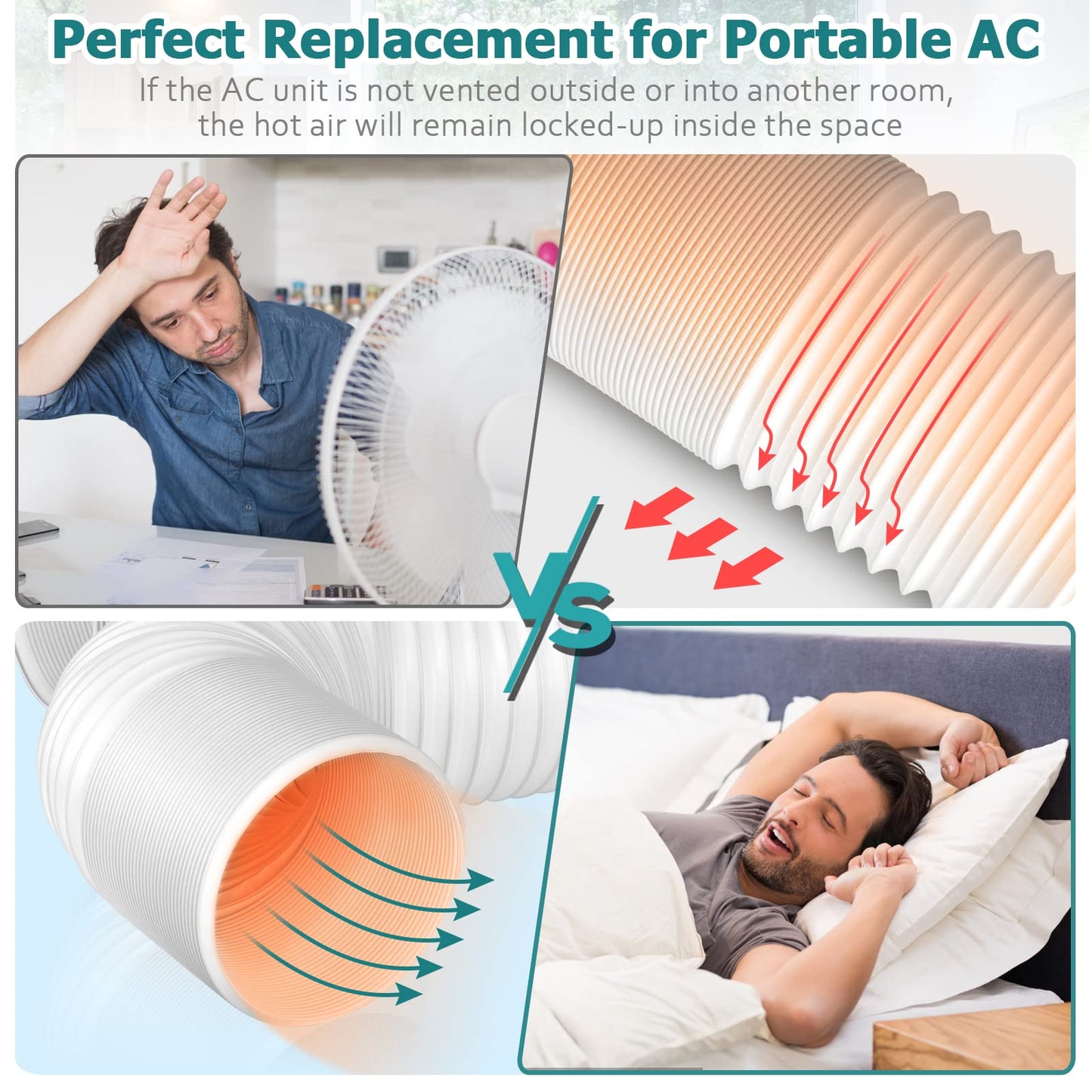 Air Conditioner Exhaust Vent Hose - 5.9 inch Diameter, 80" Length, Universal Clockwise Thread Air Vent Compatible with Whynter, Frigidaire, LG, Delonghi Toshiba, Delonghi, JHS