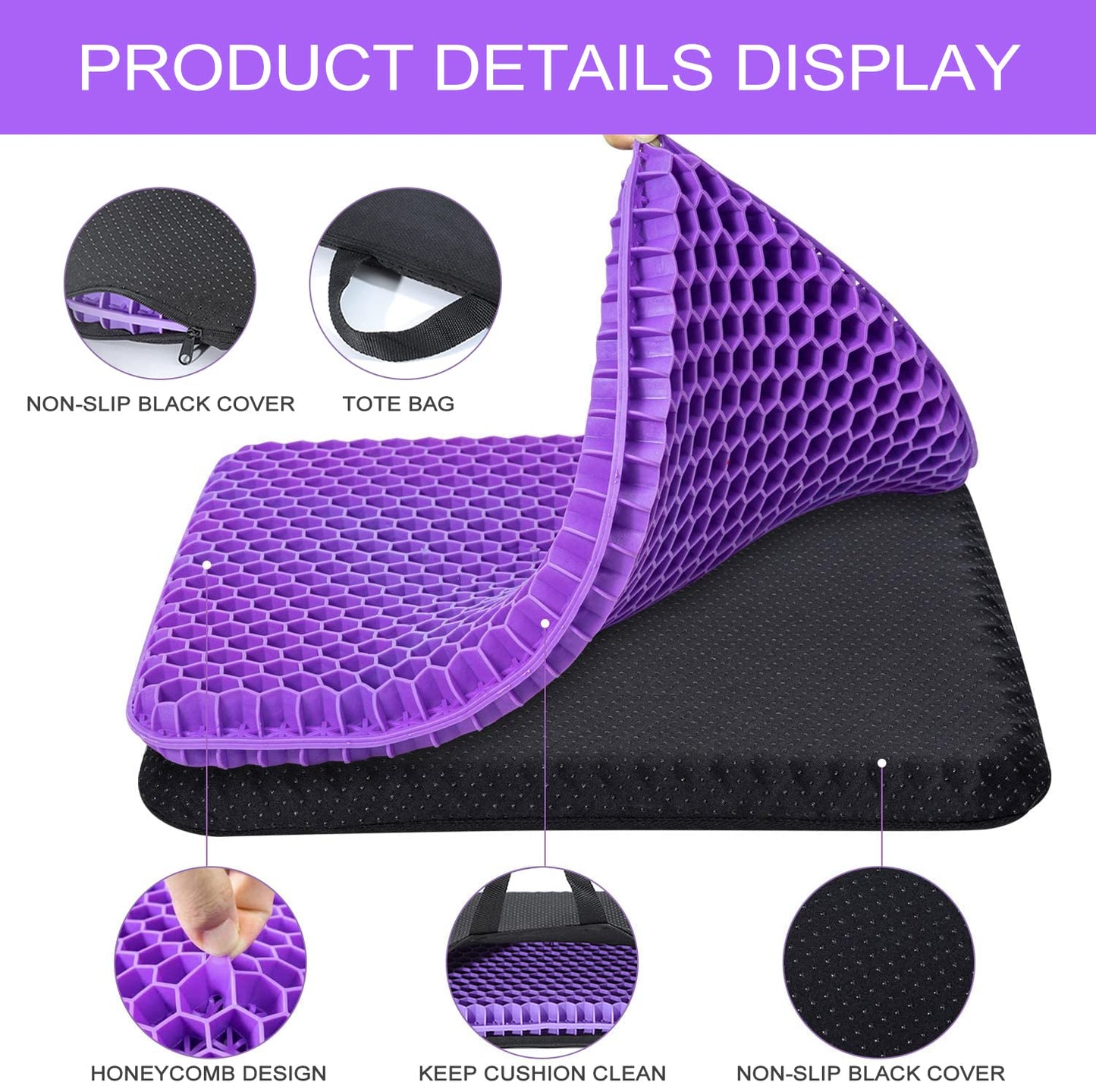 Gel Seat Cushions for Long Sitting,Double Thick Cooling Seat Pads for Buttocks Support Pressure Cushion with Non-Slip Cover, Chair Pads for Car Seat Driver, Office Desk,Wheelchair