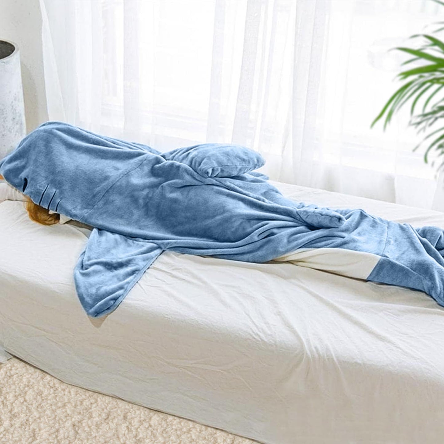 Ambitelligence Shark Blanket Hoodie Onesie for Adults and Kids, Cozy Flannel Shark Costume Sleeping Bag Grey