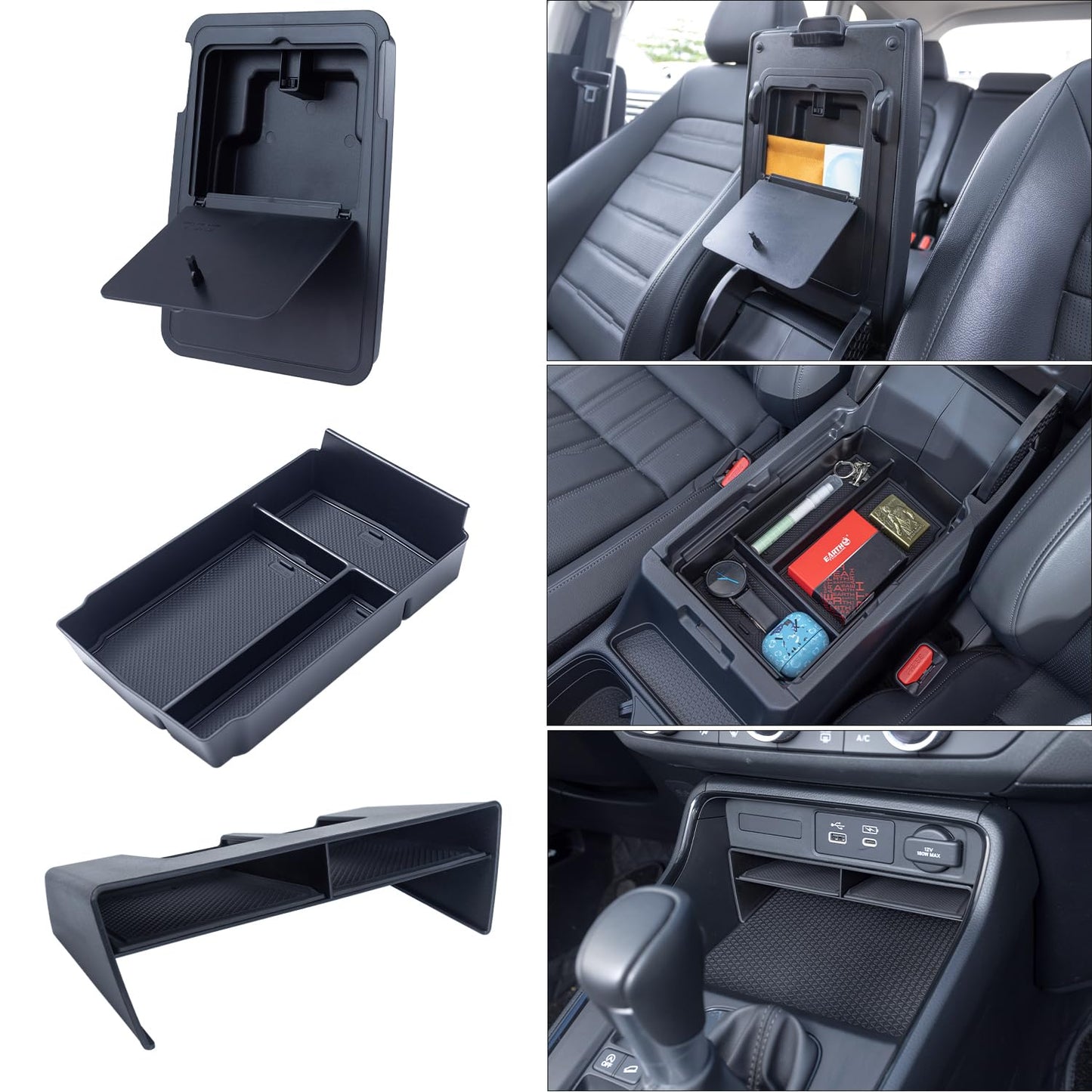PIMCAR 3-Piece Center Console Organizer Set for 2023-2025 2026 Honda CR-V & CR-V Hybrid - Custom Fit Armrest Tray, Console Tray and Hidden Storage Box, Durable ABS Car Accessories