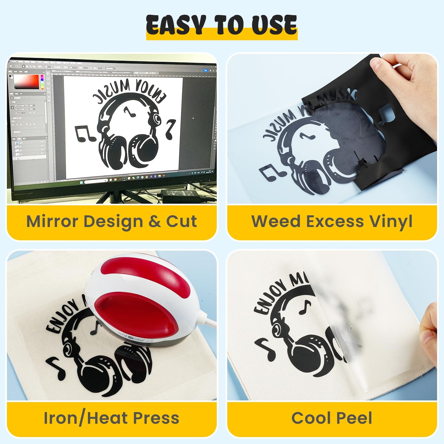 HTVRONT Black HTV Heat Transfer Vinyl Rolls - 12" x 20ft Black Iron on Vinyl for Shirts, Iron on for All Cutter Machine - Easy to Cut & Weed for Craft Heat Transfer Design