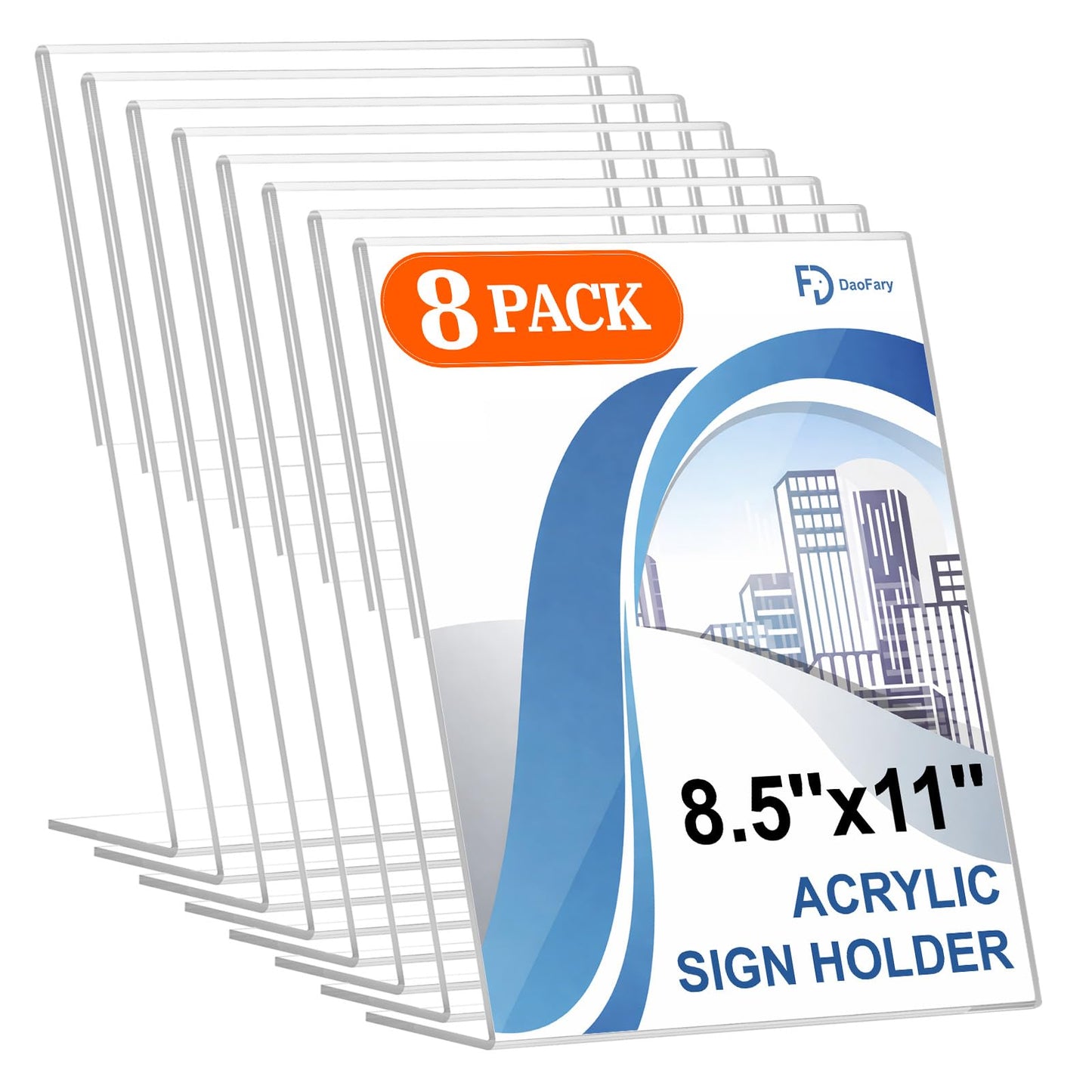 Daofary Acrylic Sign Holder 8.5 x 11, 8 Pack L Shape Clear Plastic Display Stand, Slanted Back Picture Frame Menu Flyer Paper Display Stand up Table Top Sign Holders for Restaurant, Office and School