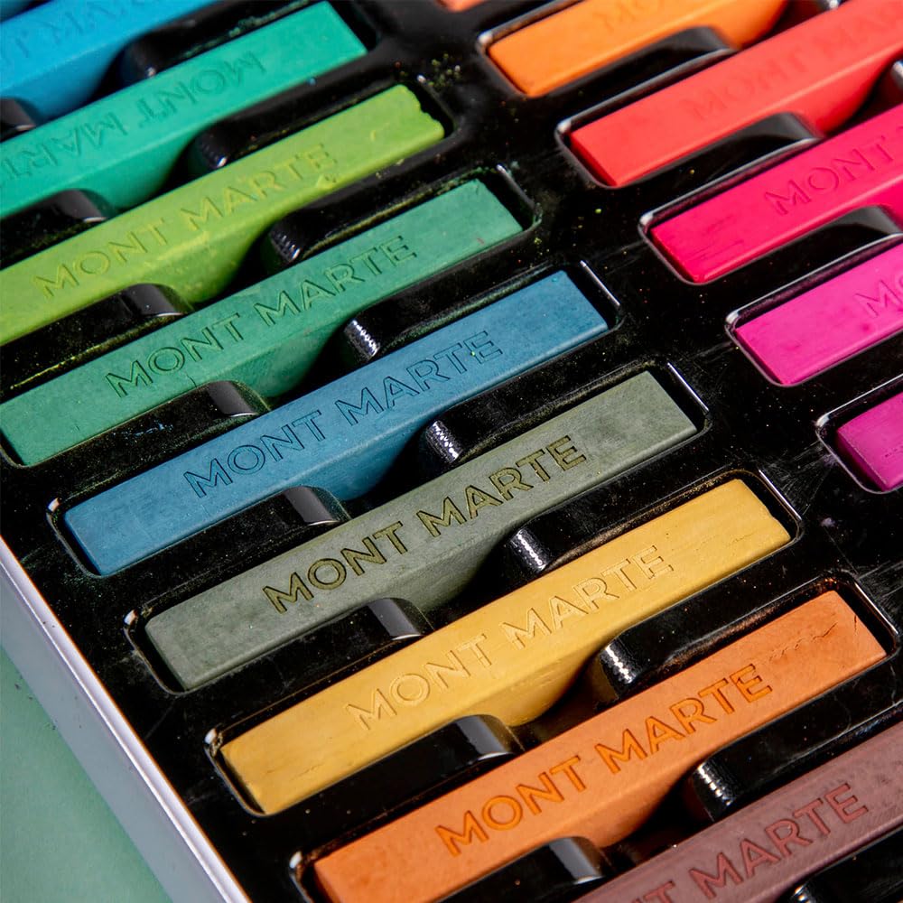 Mont Marte Soft Pastels in Tin Box Signature 48pc, 48 Assorted Colours, Vibrant Pastel Sticks, Great Blending, Comes in Storage Case, Ideal For Art, Craft, Colouring and Sketching
