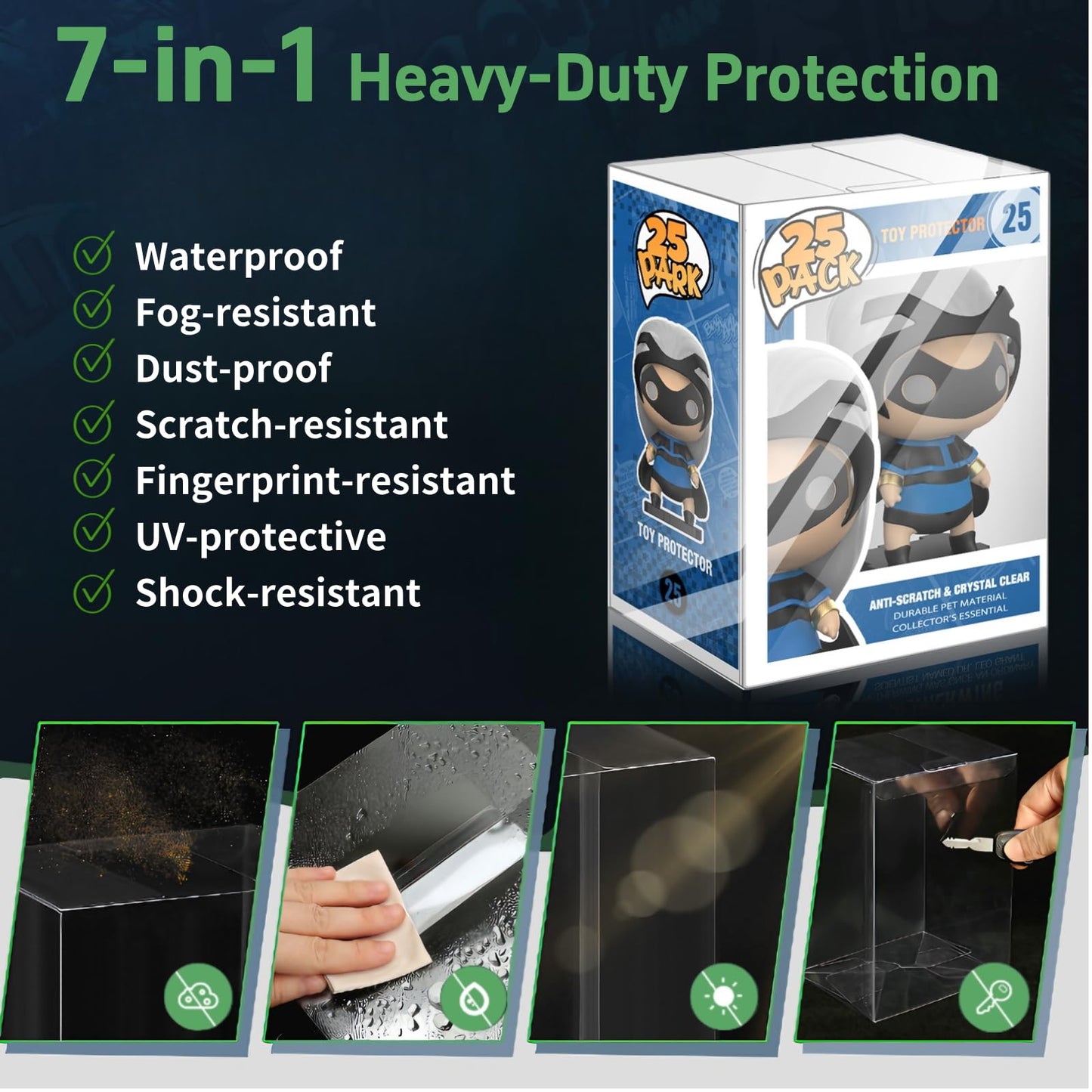 Funko Pop Protector Case 0.38mm Thick Stackable Display Case 4 Inch Pop Vinyl Protector - with Locking Tab Crystal Clear Heavy Duty Hard Plastic Dust Proof (Clear, 25-Pack)