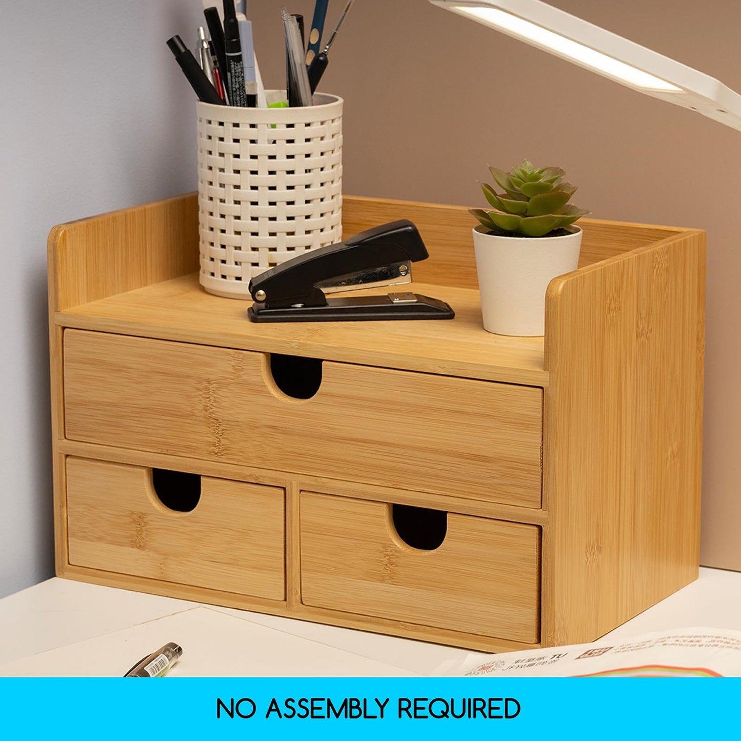 MEEDEN Desk Organizer with Drawers: Bamboo Desktop Storage Container with Shelf - Tabletop Storage Organization Box for Office Home Toiletries Supplies