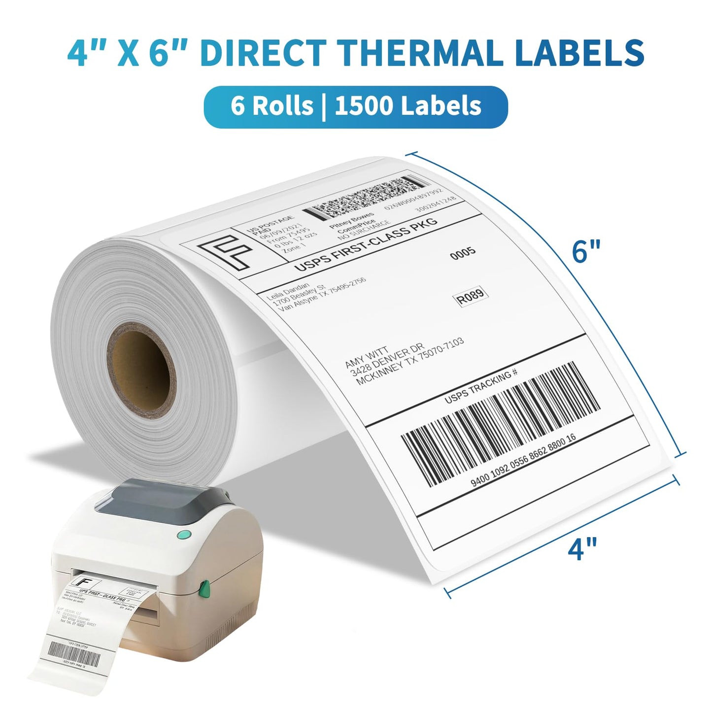 9527 Product 4x6 Blank Direct Thermal Shipping Labels for Zebra 2844 Zp-450 Zp-500 Zp-505,250 Labels/Roll,Total 6 Rolls