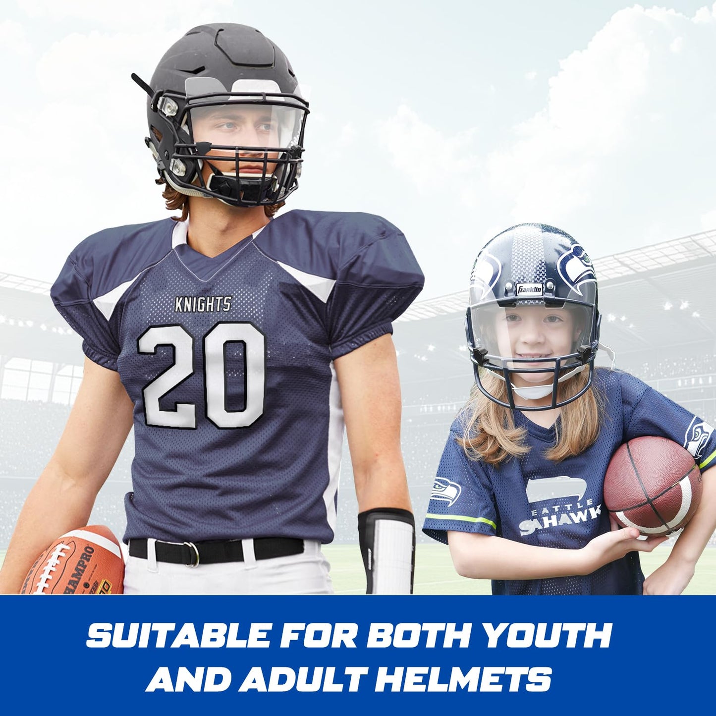 Automiim 2 Pcs Football Visor, Football Helmet Visor Fits Youth & Adult, Professional Clear Football Visor Eye-Shield with High Clarity and Anti-Scratch Football Protective Gear