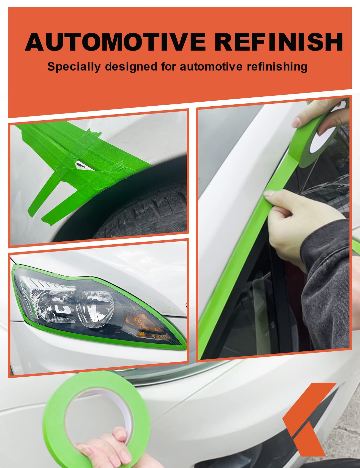 KREFINISH Painters Tape for Car Paint Green No Residue Automotive Masking Tape for Automotive Paint - Heat Resistant for Paint Booth, 0.7 Inches X 60 Yards, 12 Rolls