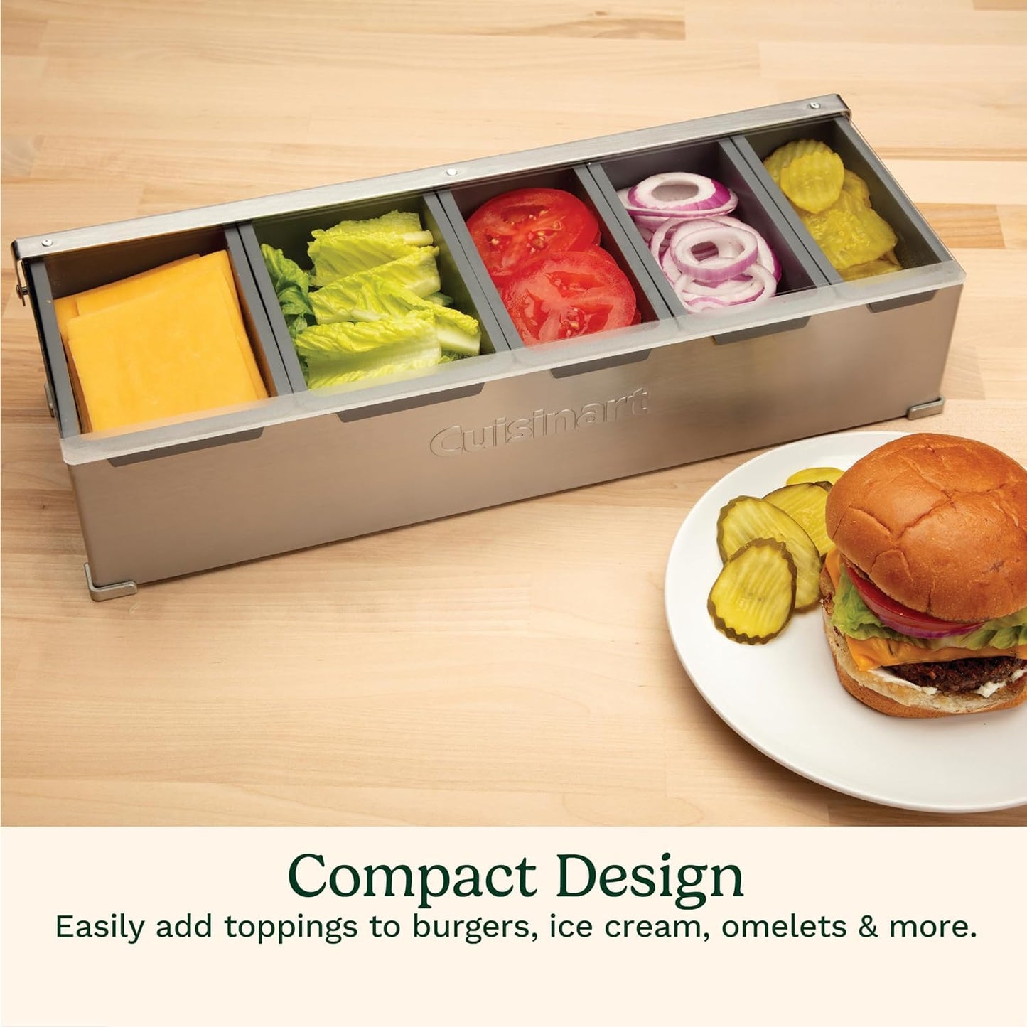 Cuisinart Condiment and Topping Station, Food Containers with Translucent Lid, Stainless Steel (CPS-617AC)