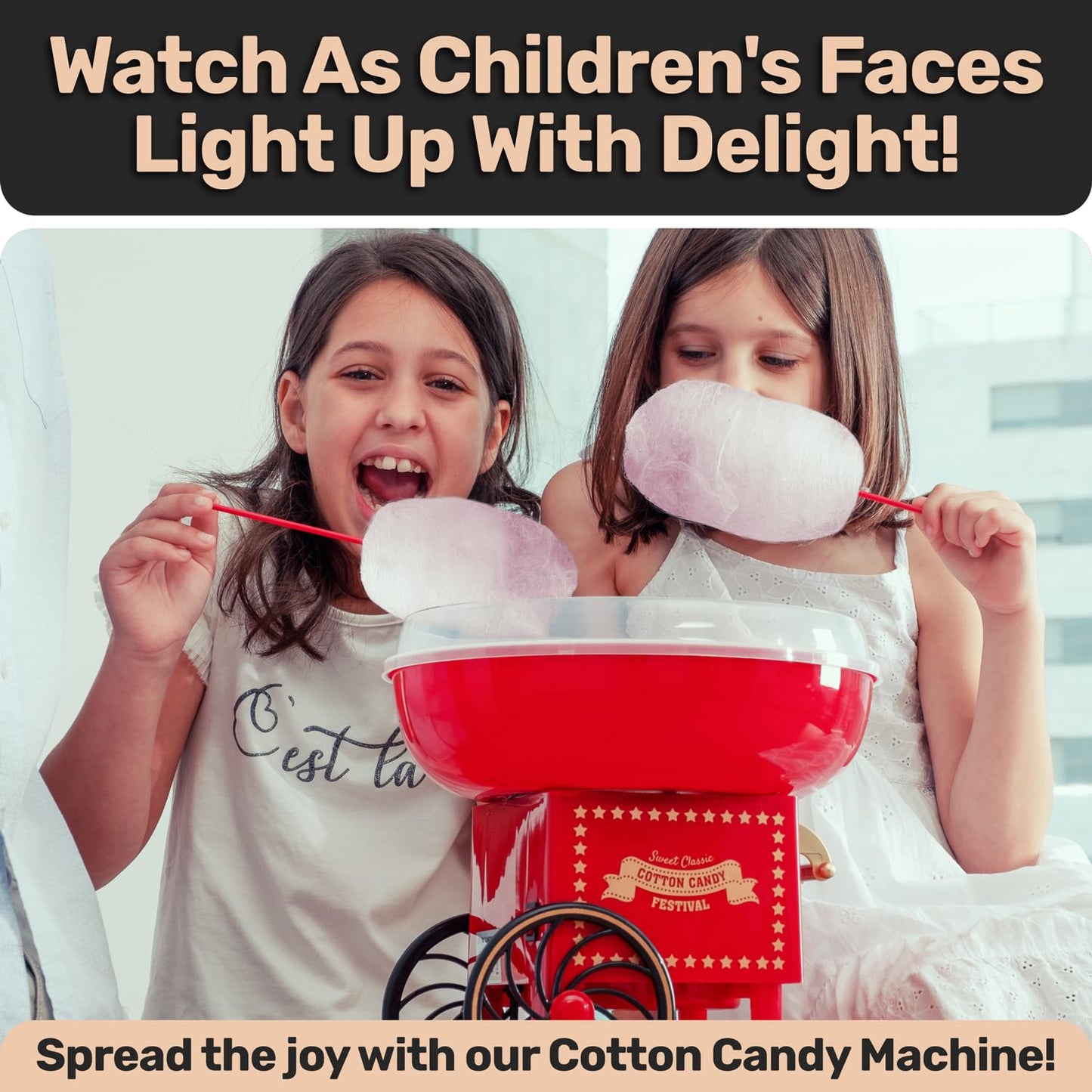 VOS Mini Cotton Candy Machine for Kids, Red Retro Sugar Candy Maker, Cotton Candy Maker Machine Kit: includes 15 Candy Sticks & 1 Sugar Scoop – Ideal for Home Use, Small Parties & Intimate Gatherings