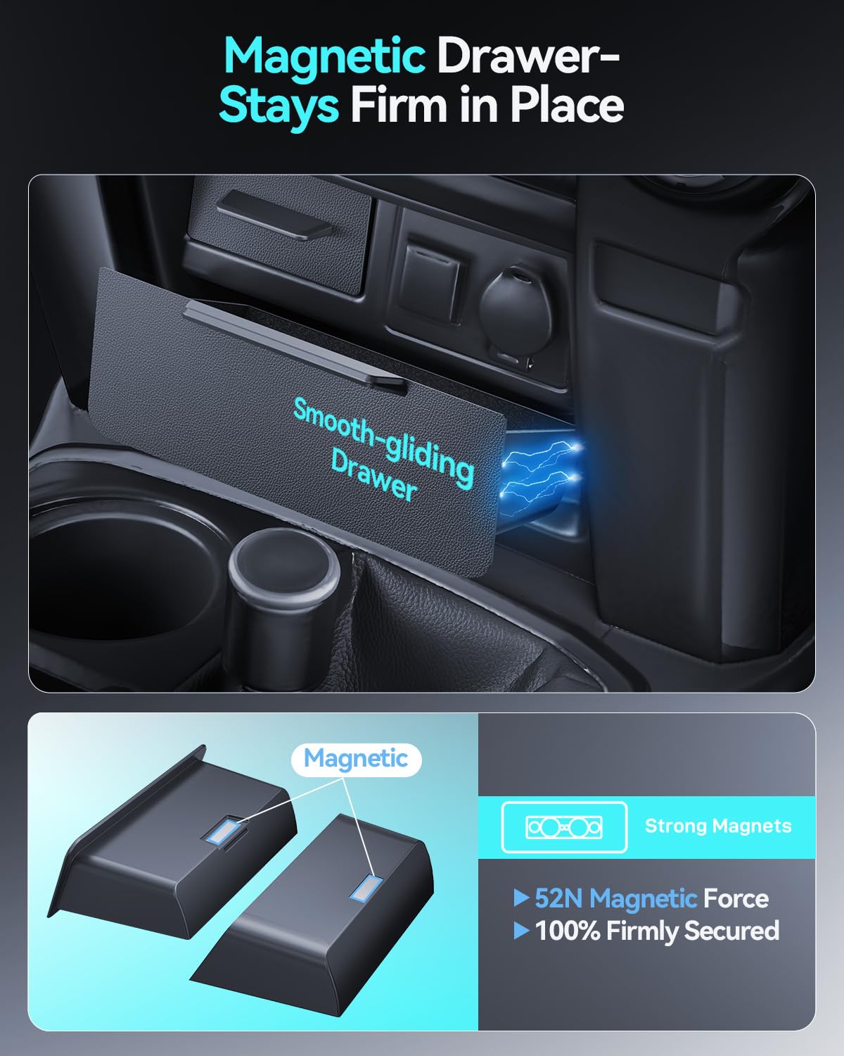 for Toyota 4Runner 2014-2024 Console Drawer Storage Magnetic Design Slides Smoothly - [Thickened ABS Material][Easy to Install& 100% Stable] - Cubby Storage Box with Silent Flocking Felt