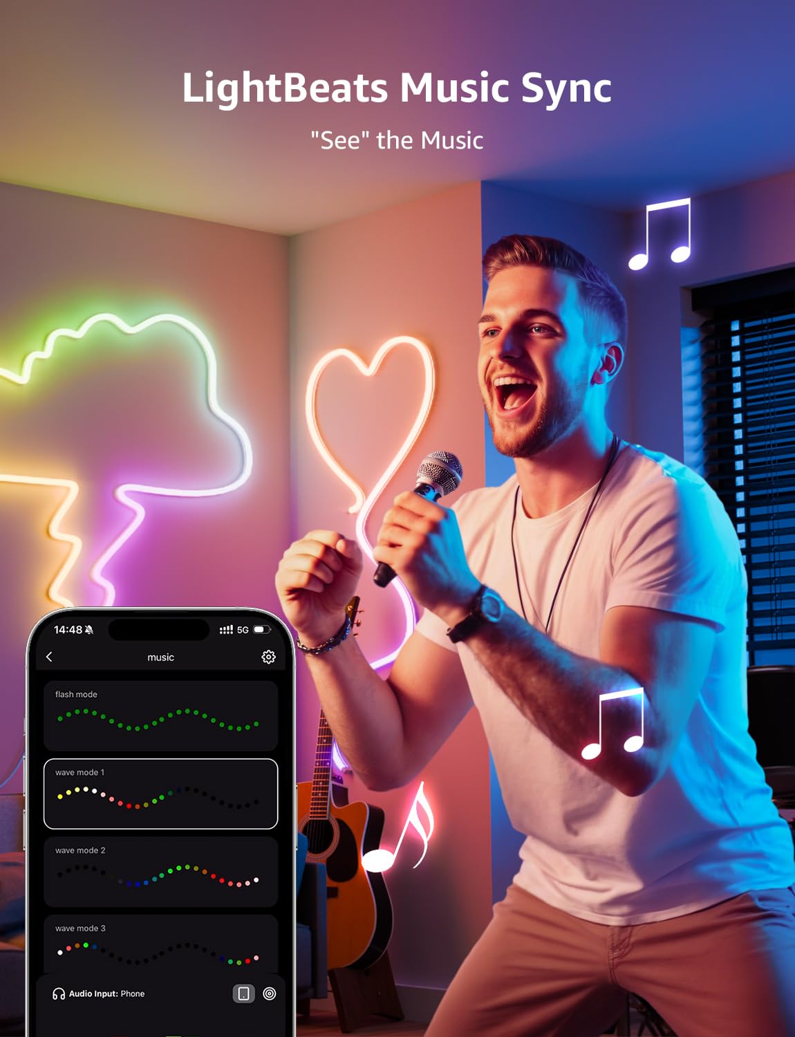 Lepro N1 AI LED Neon Lights, RGBIC LED Lights, Work with Google/Alexa, Personalized AI Lighting Designer, IP65 Outdoor Led Strip Lights Waterproof, Music Sync, LED Lights Strip for Bedroom, 20FT