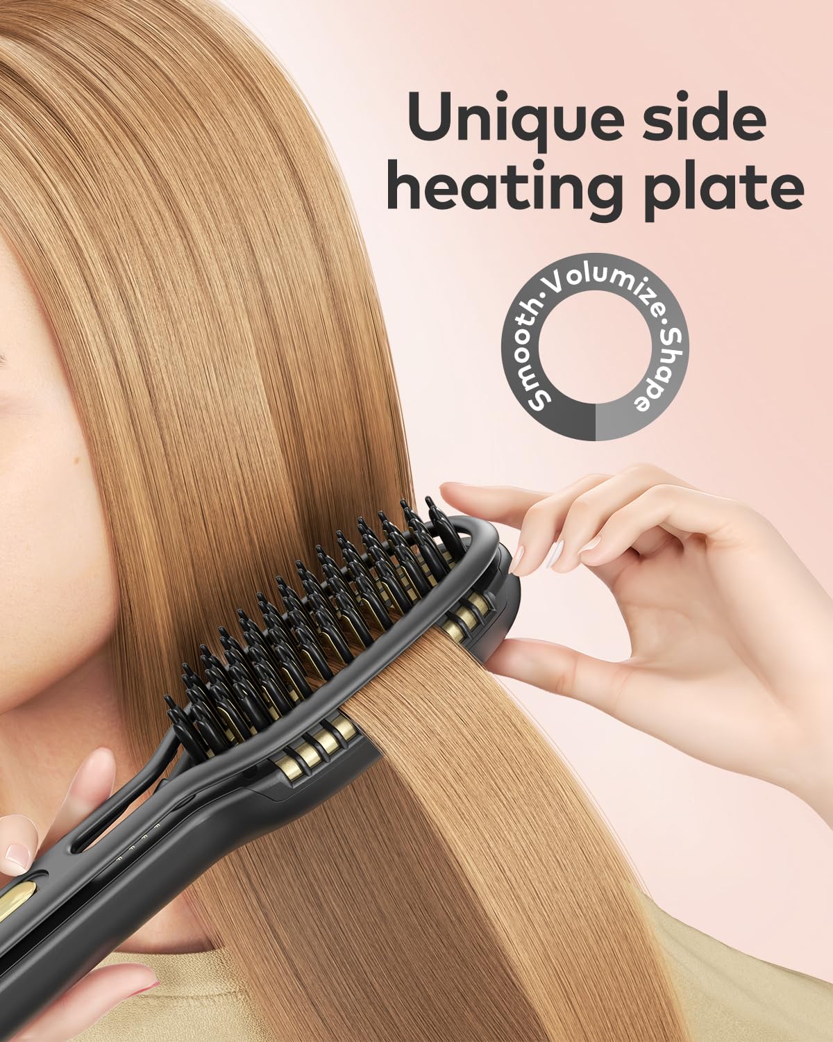 llano Hair Straightener Brush, 2025 Upgraded Ionic Hair Straightener and Curler 2 in 1 with Holder Clamp, Anti-Frizz, Anti-Scald Ceramic Straightening Brush for All Hair Types (Grey)